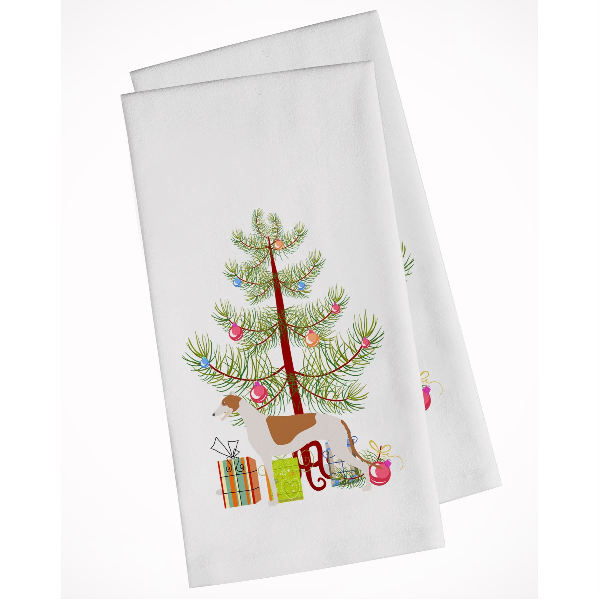 Greyhound Merry Christmas Tree White Kitchen Towel Set Of 2