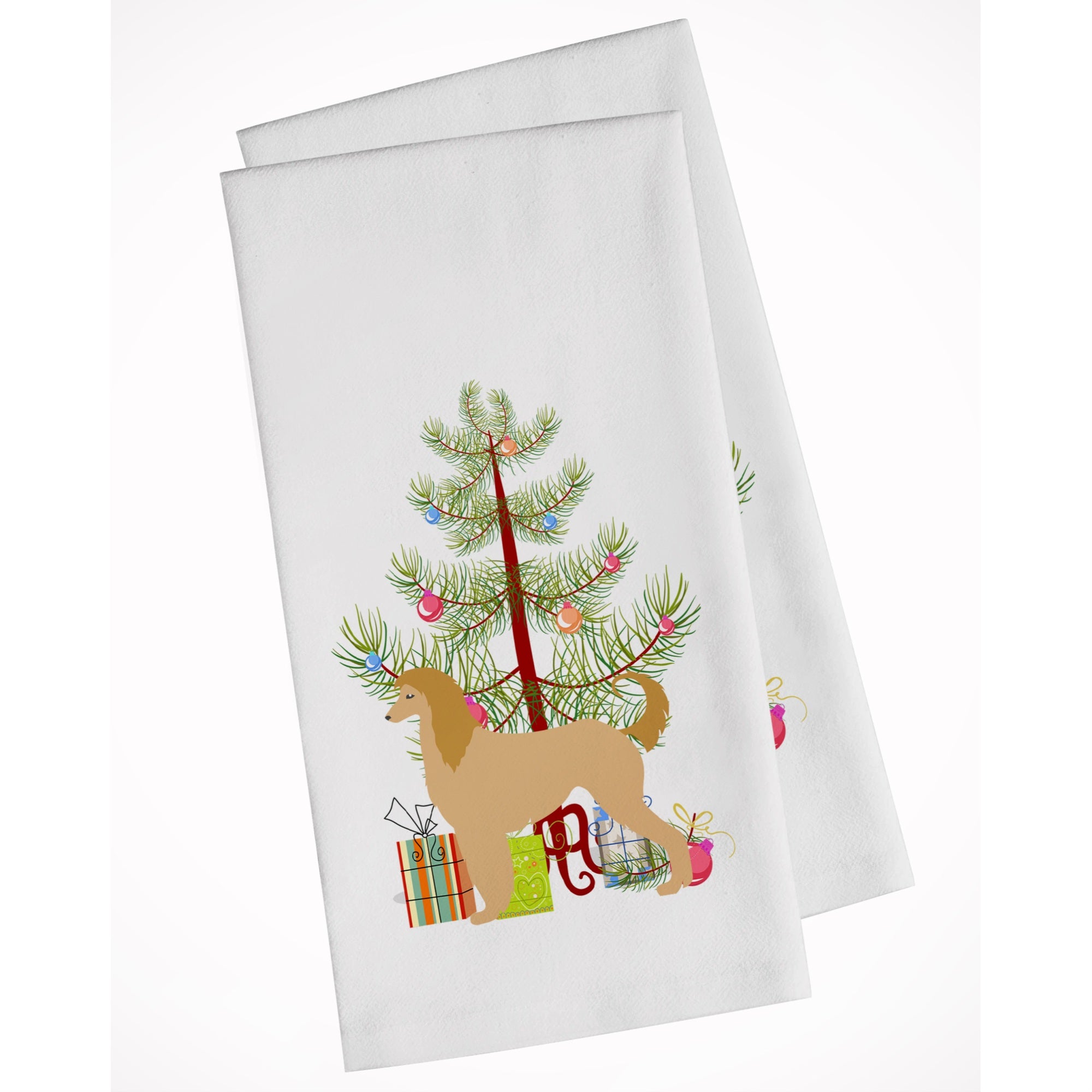 Afghan Hound Merry Christmas Tree White Kitchen Towel Set Of 2