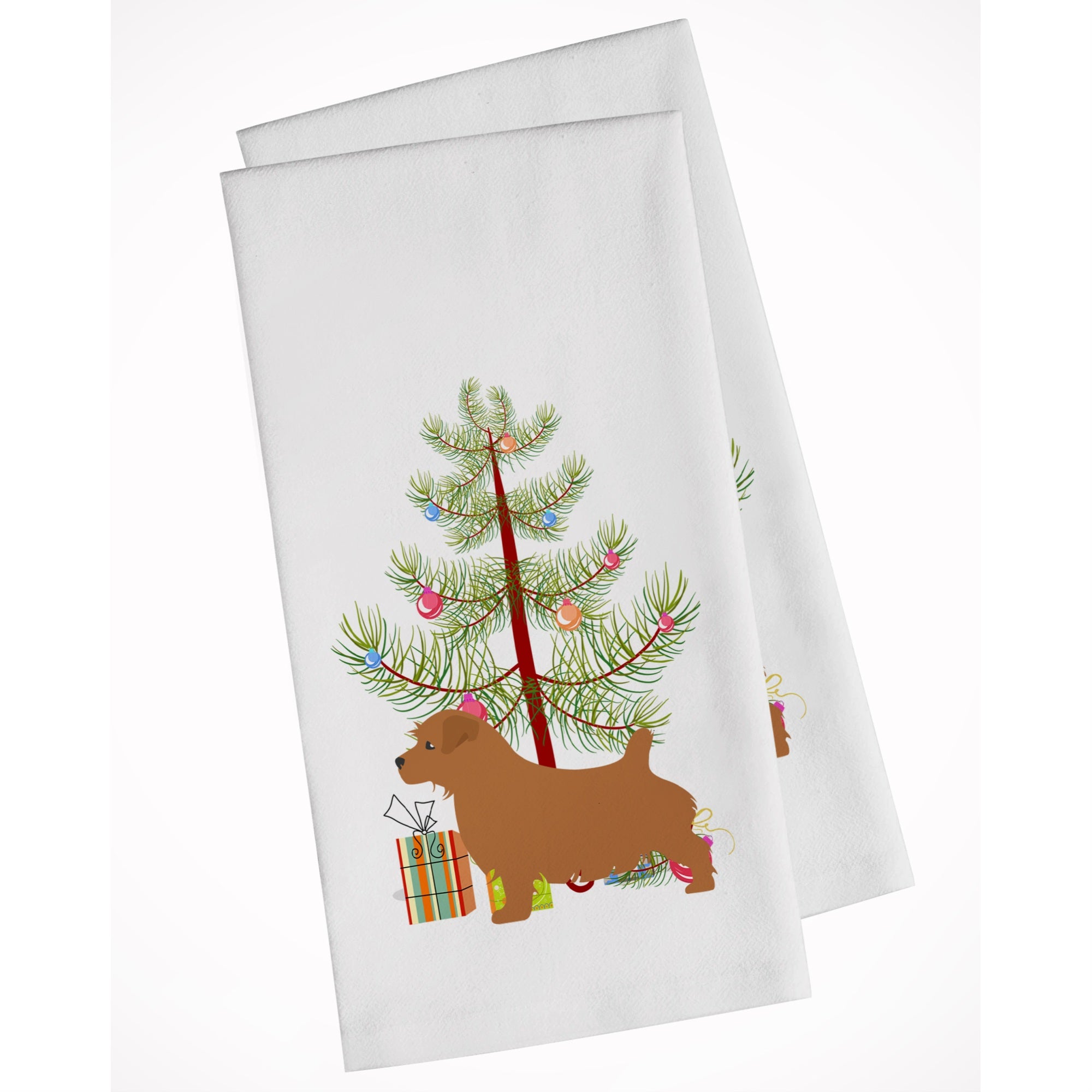 Norfolk Terrier Merry Christmas Tree White Kitchen Towel Set Of 2