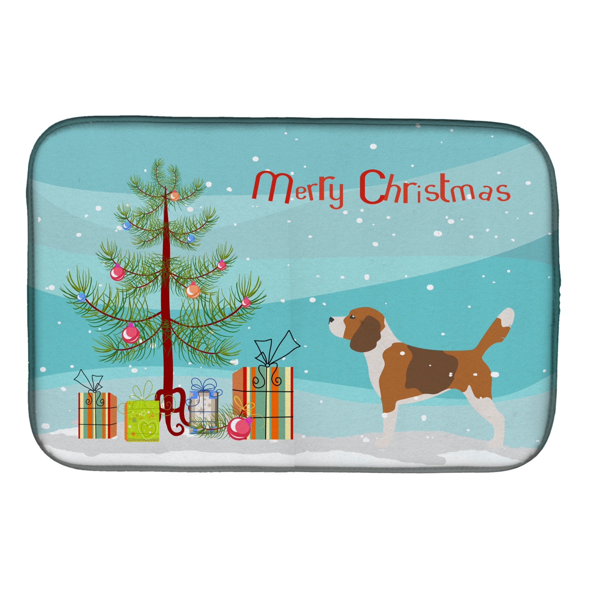 'Caroline'S Treasures Beagle Merry Christmas Tree Dish Drying Mat, 14 X 21''