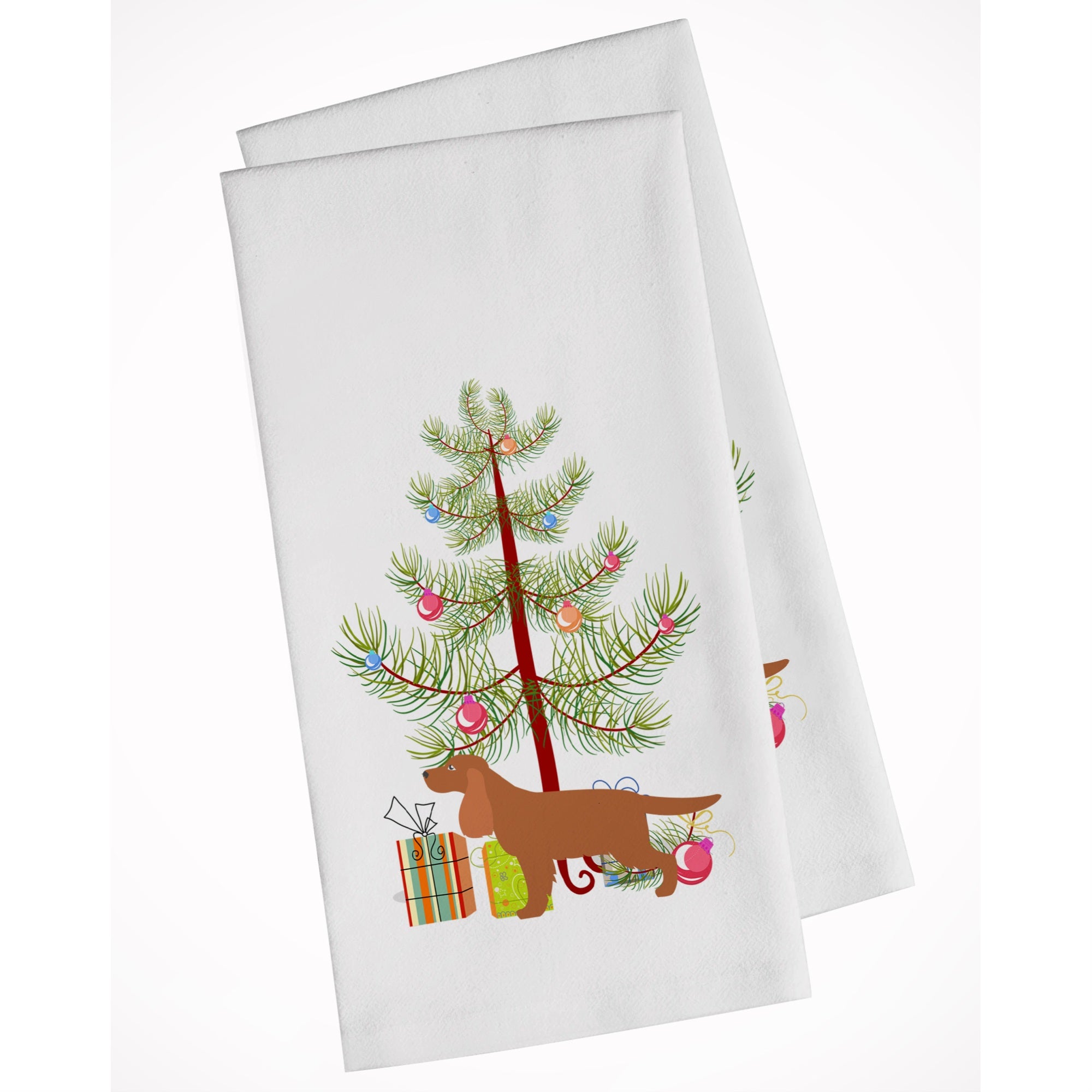 English Cocker Spaniel Merry Christmas Tree White Kitchen Towel Set Of 2