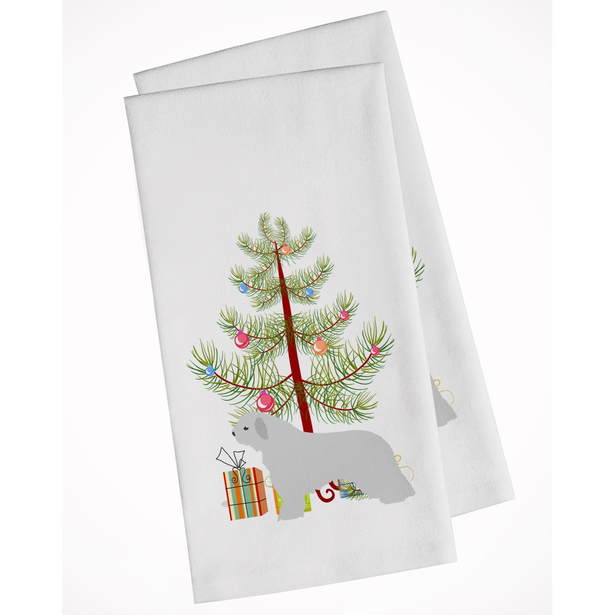 Spanish Water Dog Merry Christmas Tree White Kitchen Towel Set Of 2
