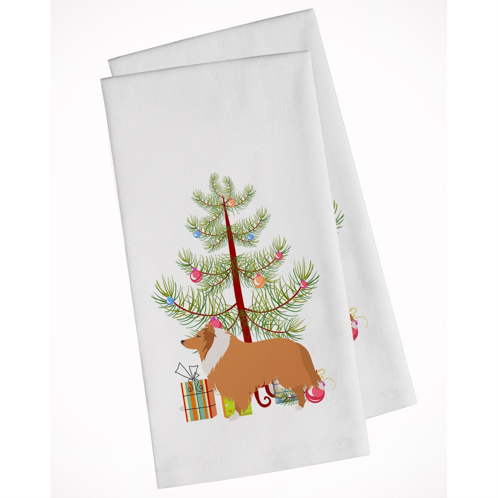 Collie Dog Merry Christmas Tree White Kitchen Towel Set Of 2