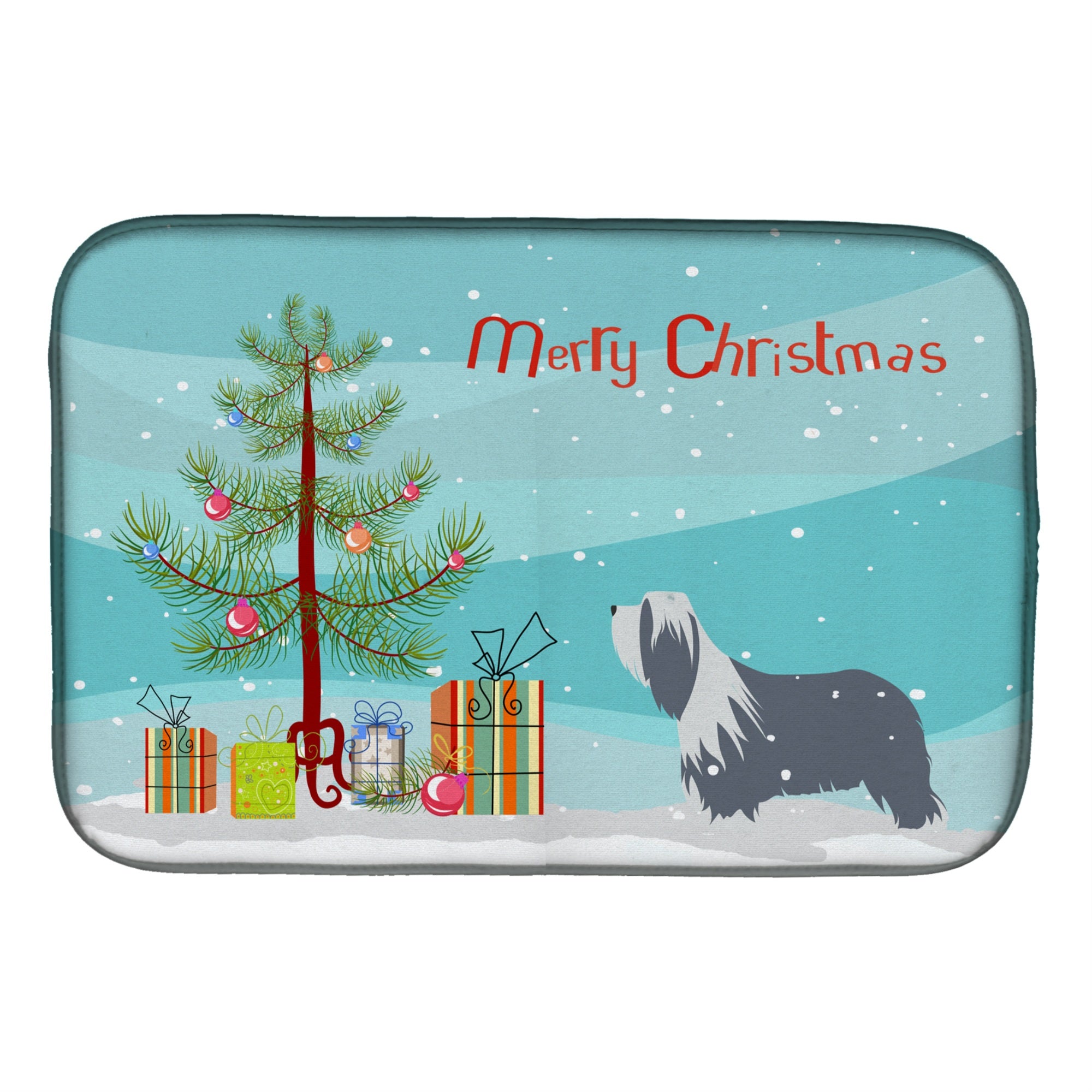 'Caroline'S Treasures Bearded Collie Dog Merry Christmas Tree Dish Drying Mat, 14'''' X 21''''''