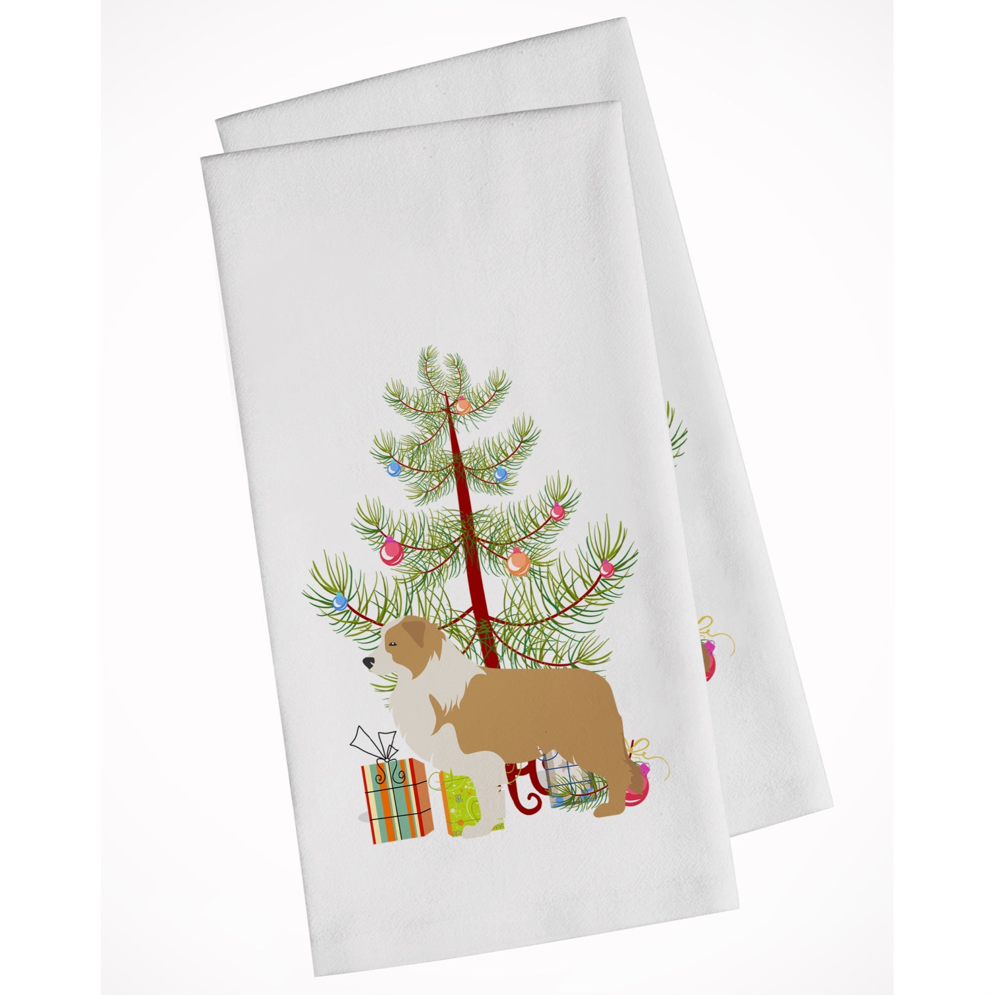 Red Border Collie Merry Christmas Tree White Kitchen Towel Set Of 2