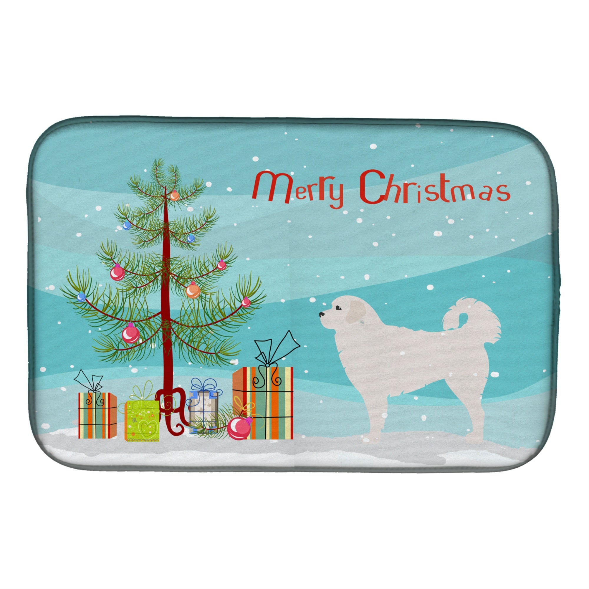 'Caroline'S Treasures Polish Tetra Sheepdog Merry Christmas Tree Dish Drying Mat, 14 X 21''