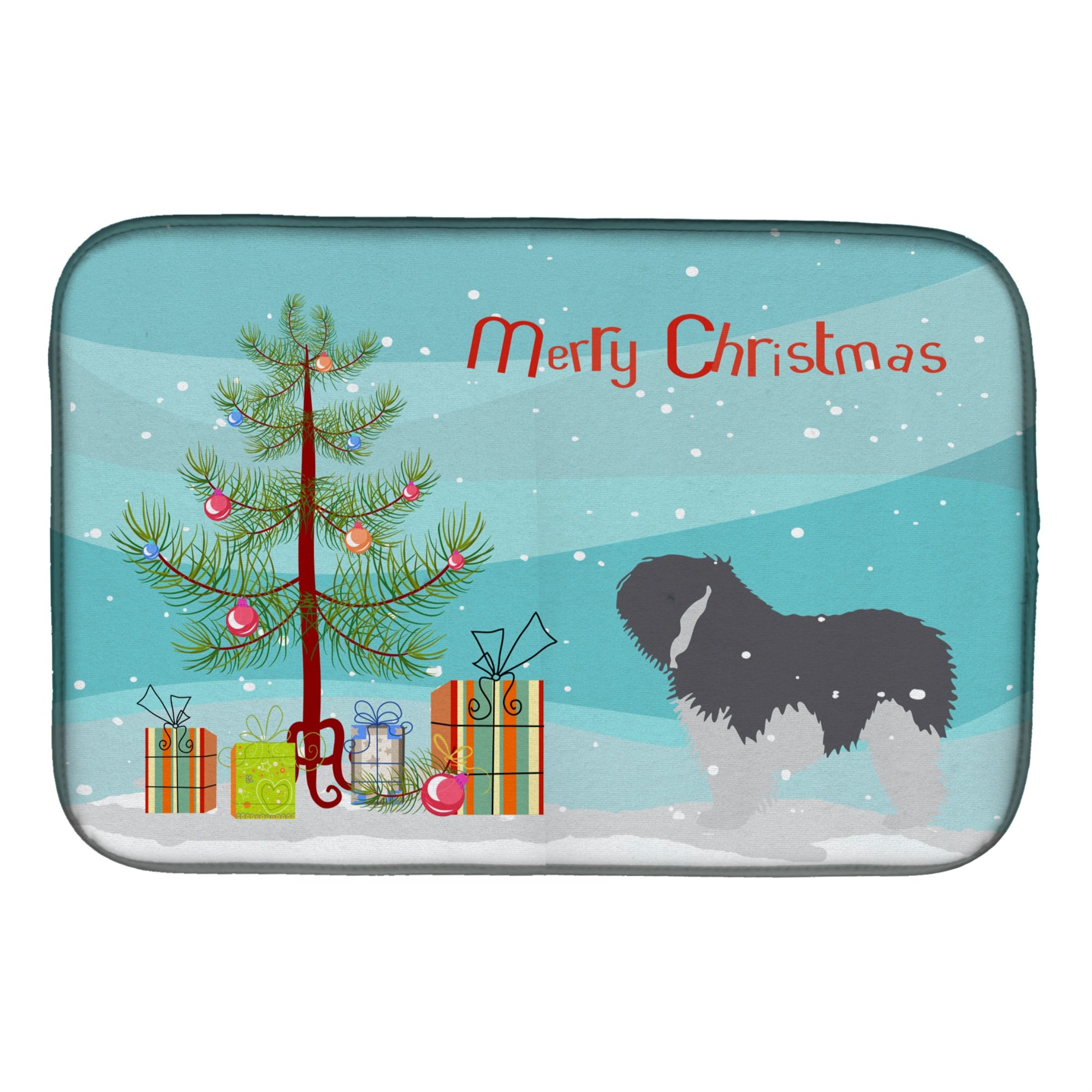'Caroline'S Treasures Polish Lowland Sheepdog Dog Merry Christmas Tree Dish Drying Mat, 14'''' X 21'''', Multicolor''