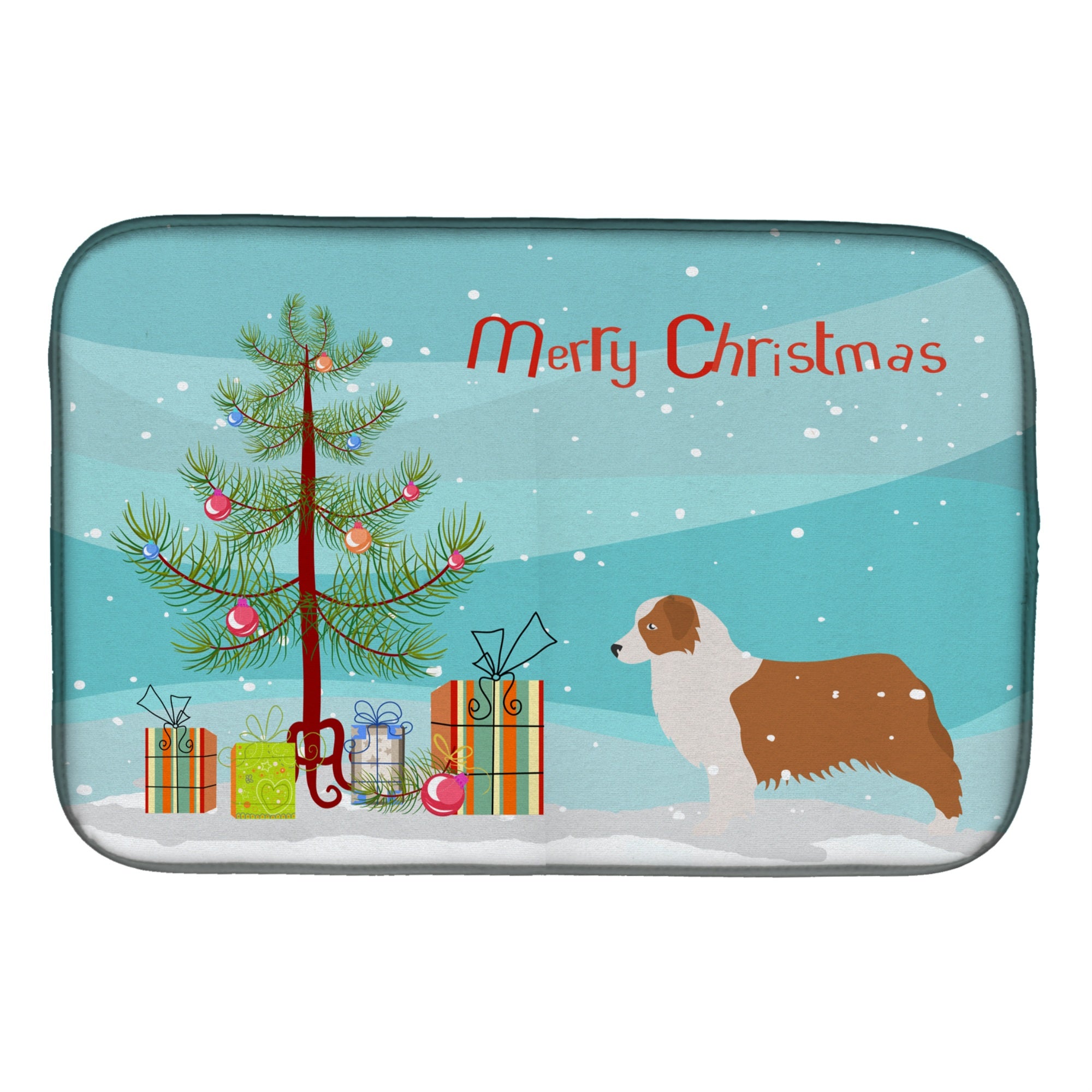 'Caroline'S Treasures Australian Shepherd Dog Merry Christmas Tree Dish Drying Mat, 14'''' X 21'''', Multicolor''