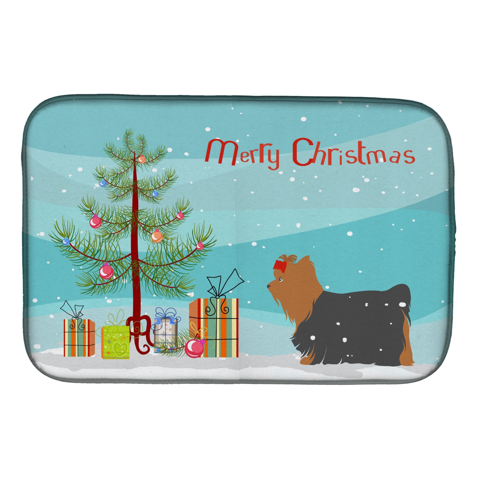 'Caroline'S Treasures Yorkshire Terrier Yorkie Merry Christmas Tree Dish Drying Mat, 14 X 21''