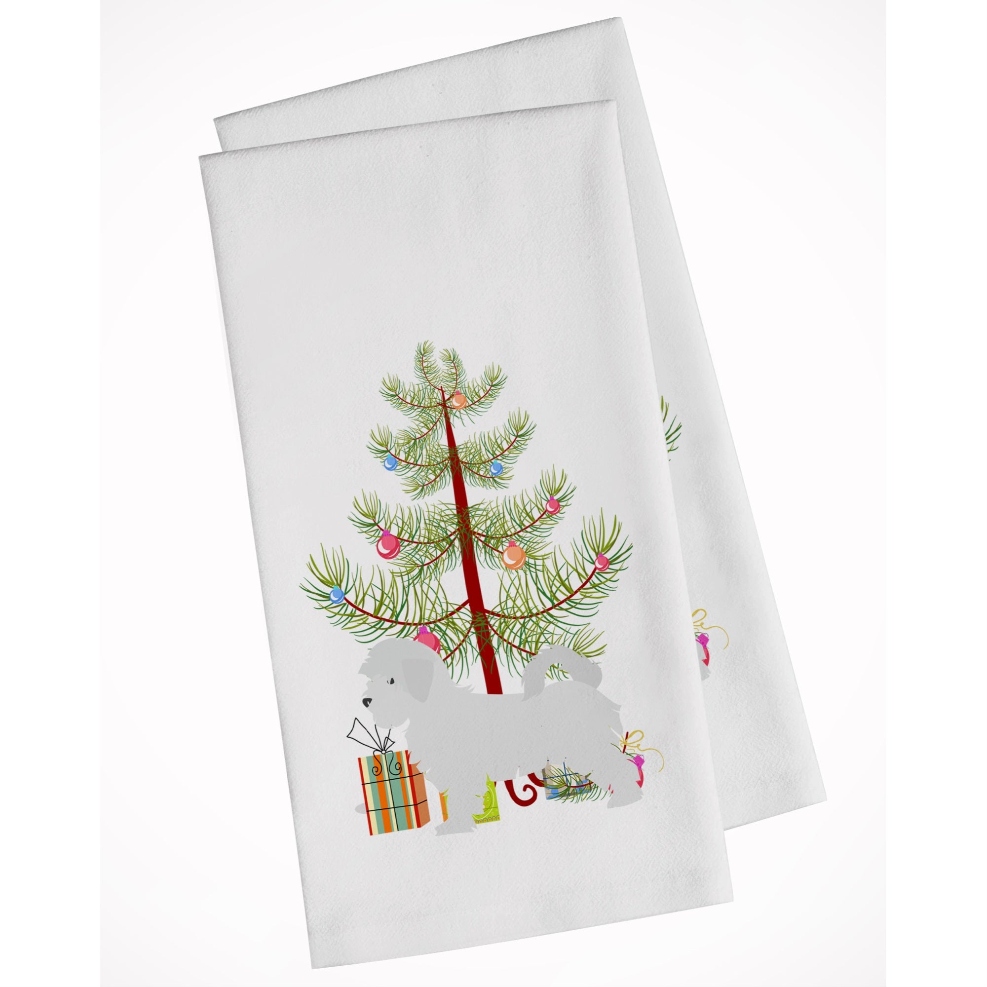 Maltese Merry Christmas Tree White Kitchen Towel Set Of 2
