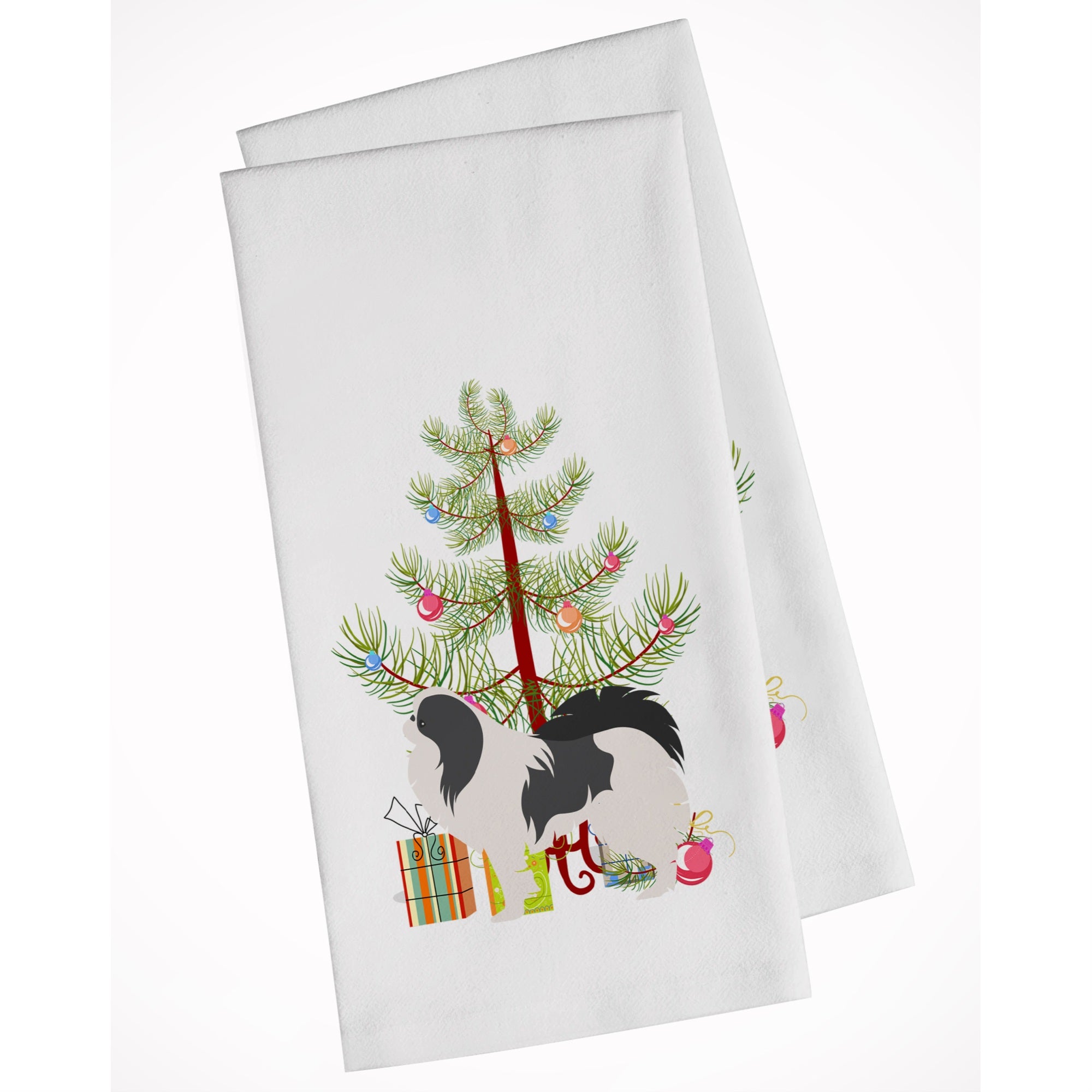 Japanese Chin Merry Christmas Tree White Kitchen Towel Set Of 2