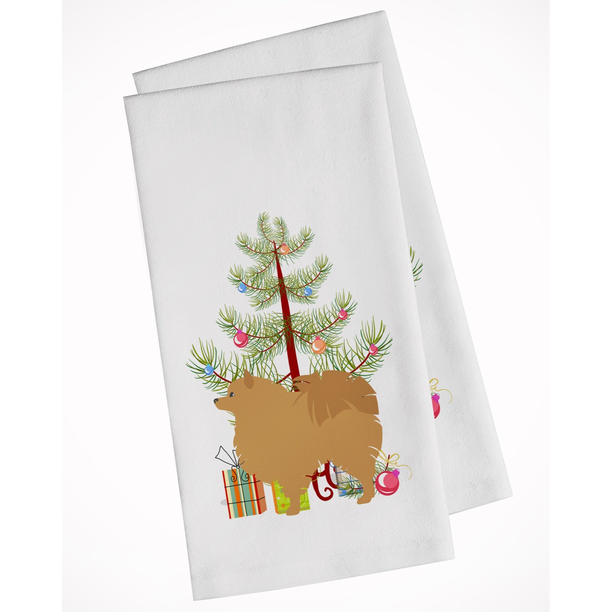 Pomeranian Merry Christmas Tree White Kitchen Towel Set Of 2