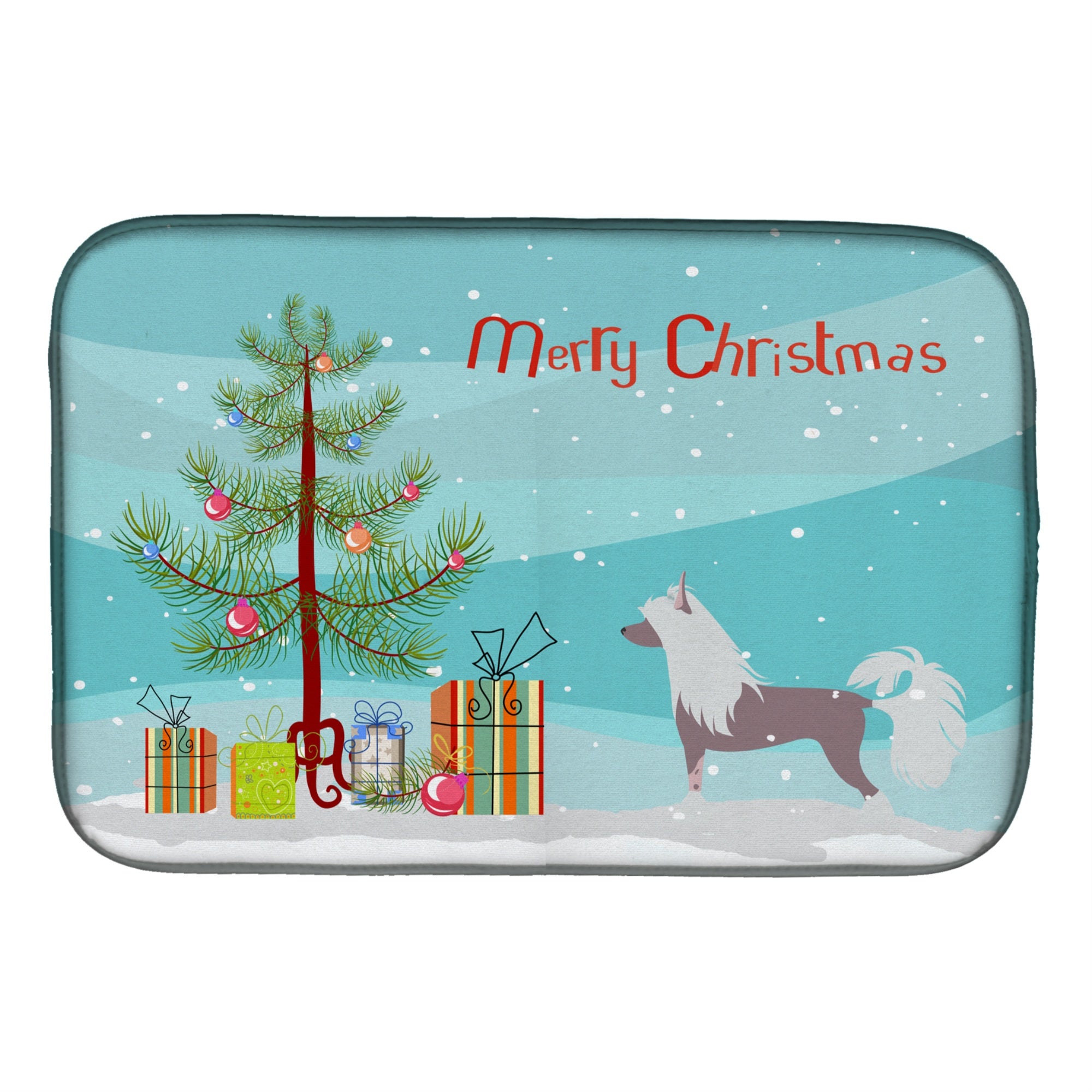 'Caroline'S Treasures Chinese Crested Merry Christmas Tree Dish Drying Mat, 14'''' X 21''''''