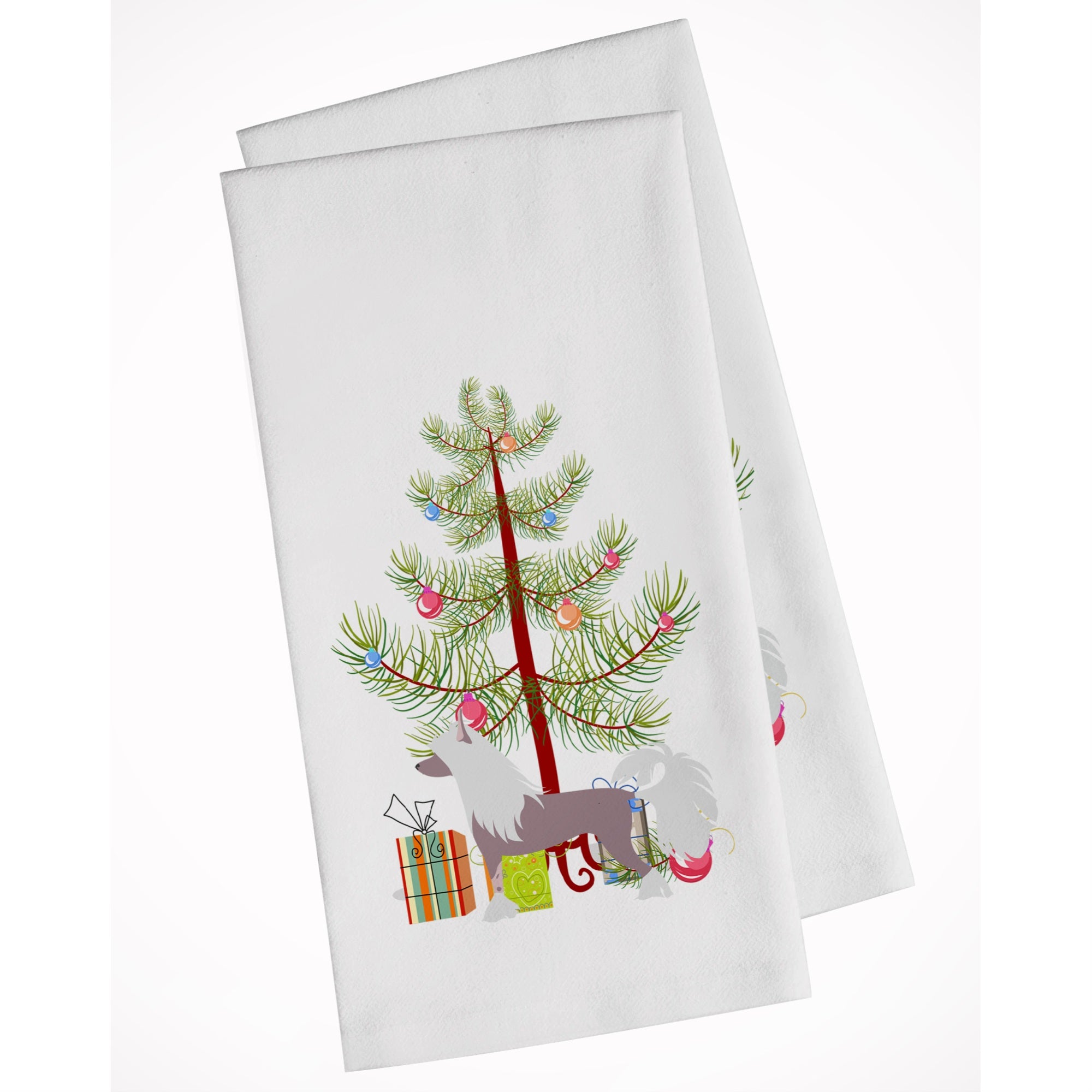 Chinese Crested Merry Christmas Tree White Kitchen Towel Set Of 2