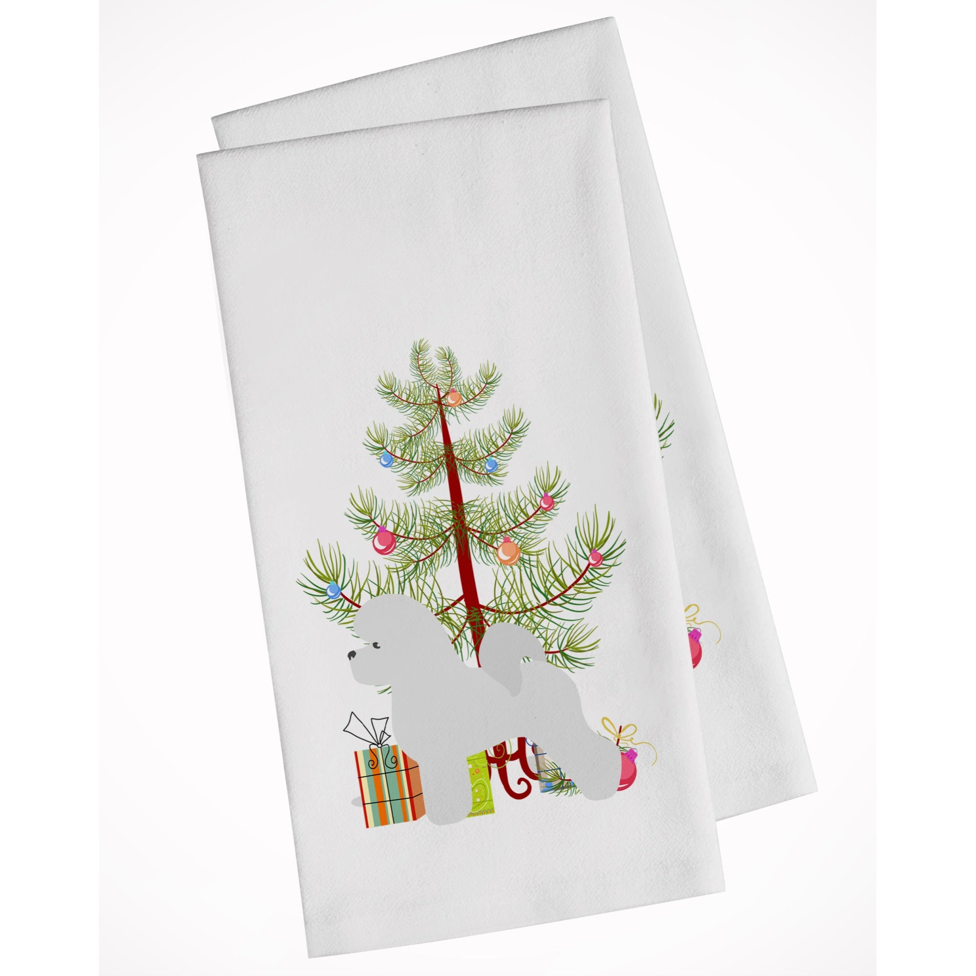 Bichon Frise Merry Christmas Tree White Kitchen Towel Set Of 2