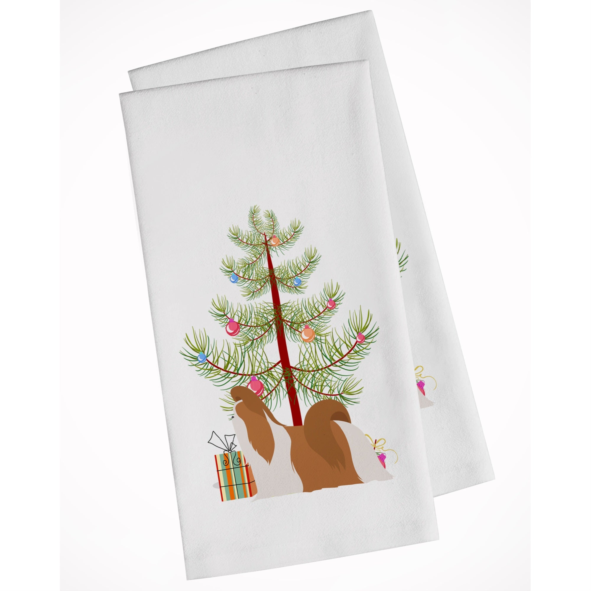 Shih Tzu Merry Christmas Tree White Kitchen Towel Set Of 2