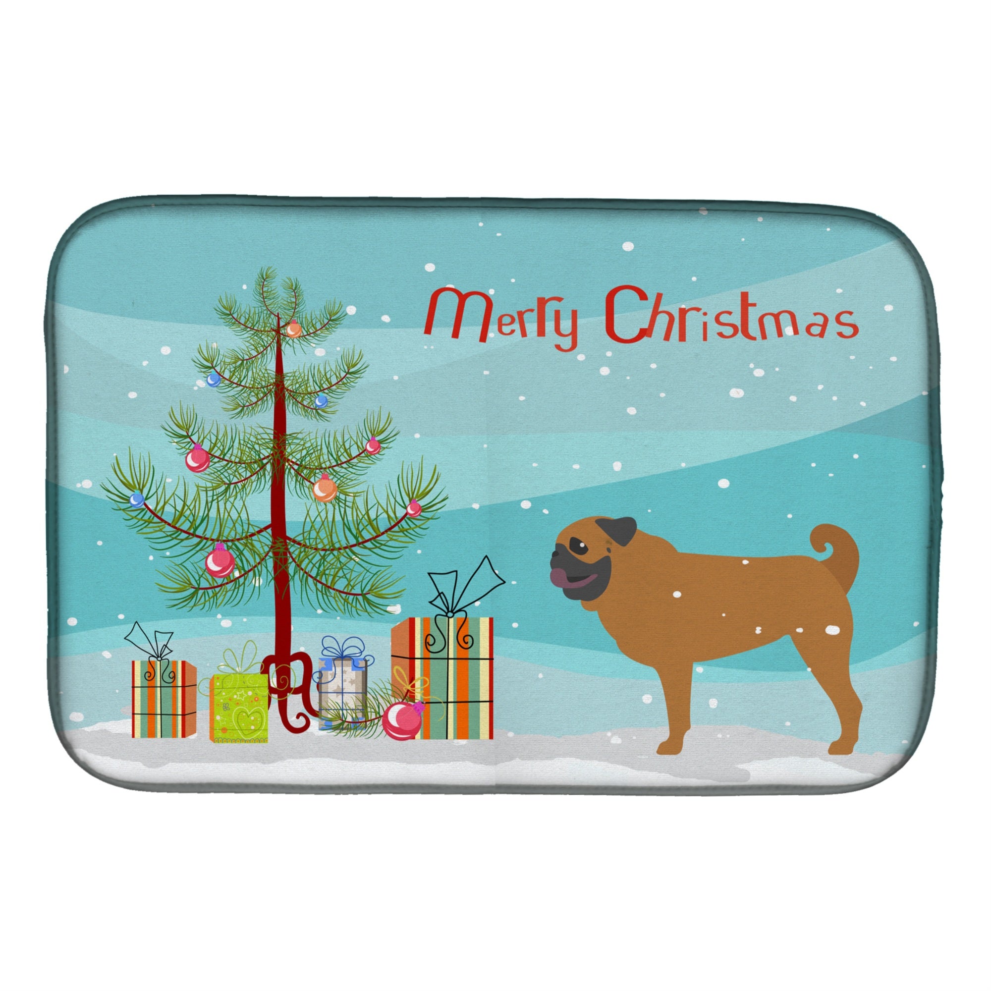'Caroline'S Treasures Pug Merry Christmas Tree Dish Drying Mat, 14'''' X 21''''''