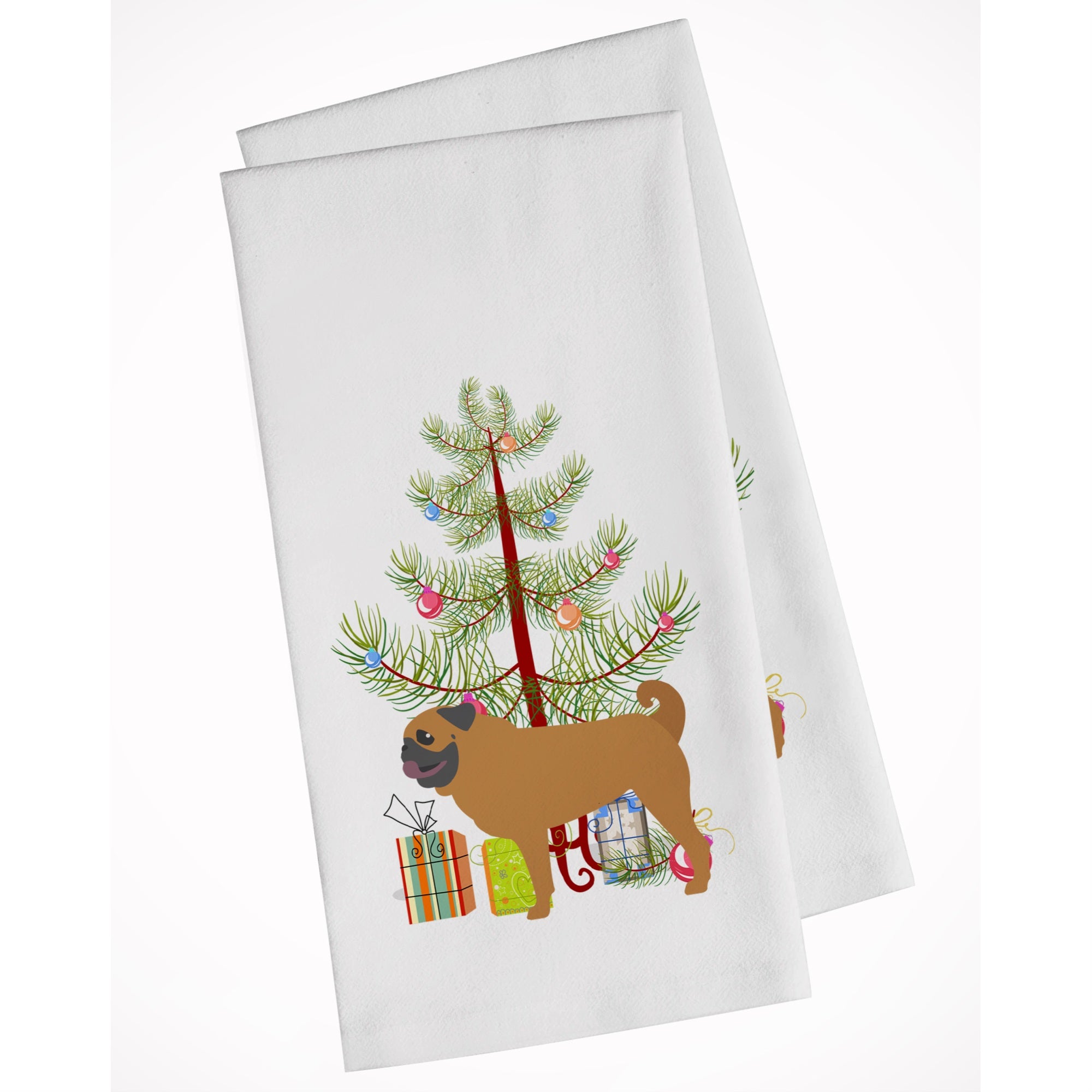 Pug Merry Christmas Tree White Kitchen Towel Set Of 2