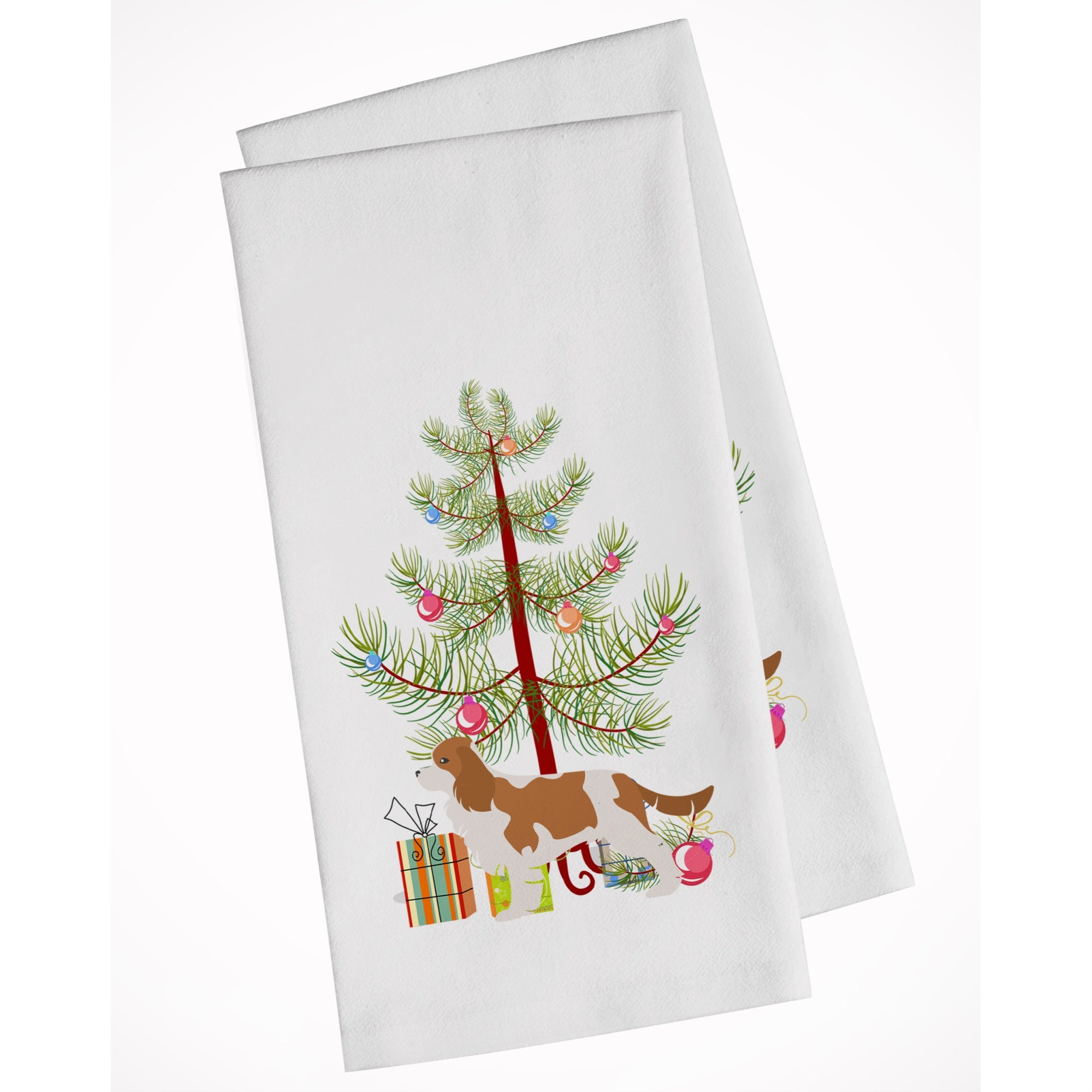 Cavalier King Charles Spaniel Merry Christmas Tree White Kitchen Towel Set Of 2