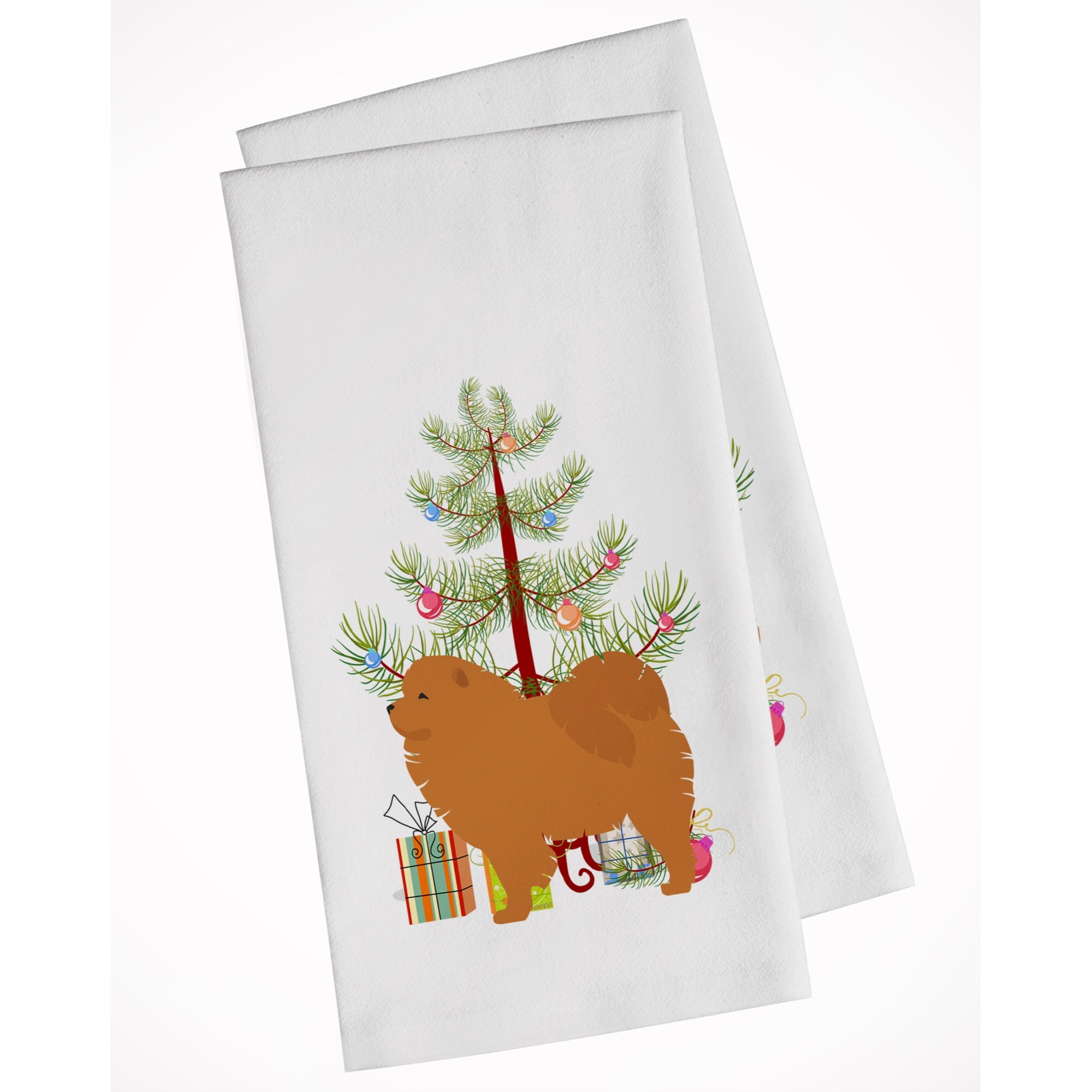 Chow Chow Merry Christmas Tree White Kitchen Towel Set Of 2