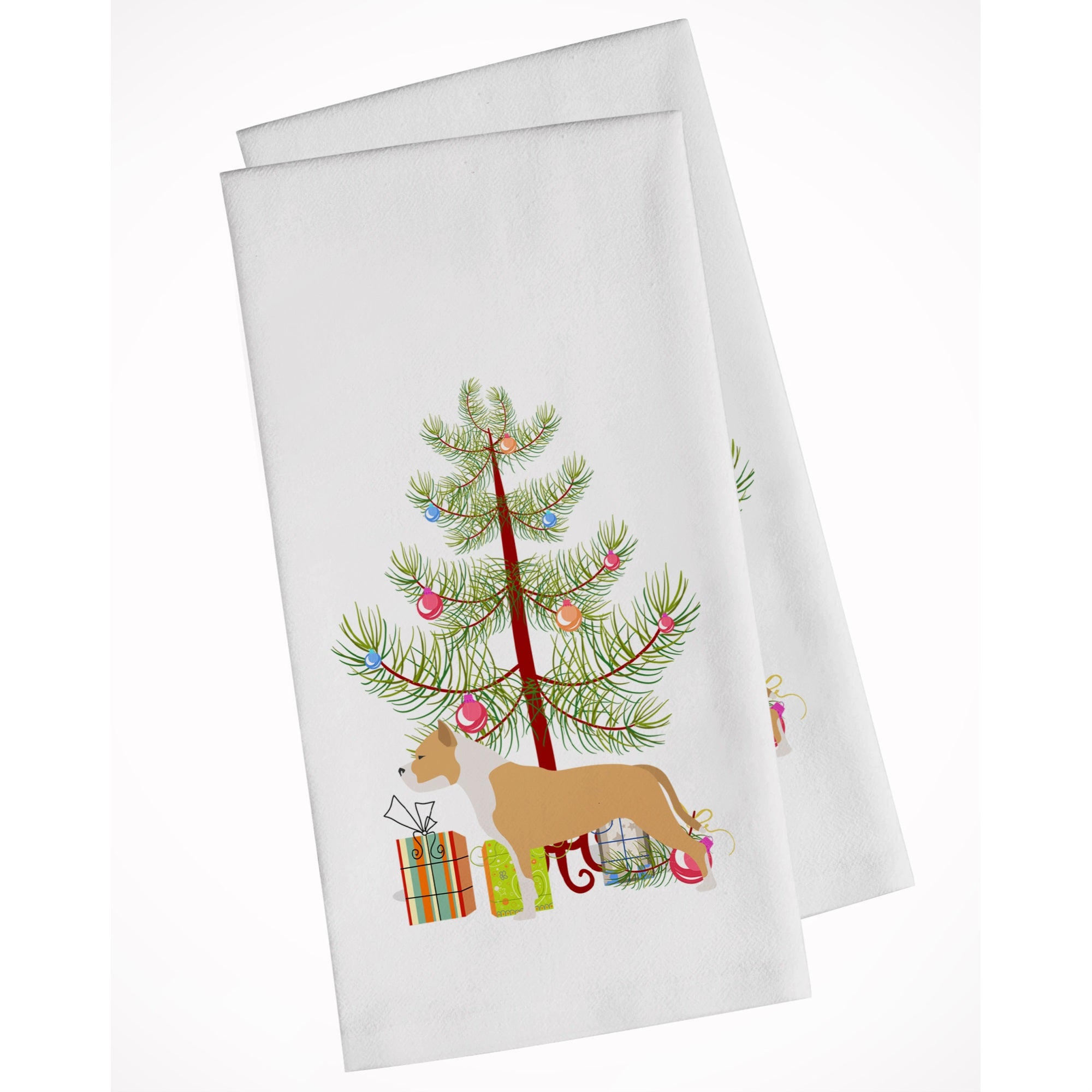 Staffordshire Bull Terrier Merry Christmas Tree White Kitchen Towel Set Of 2