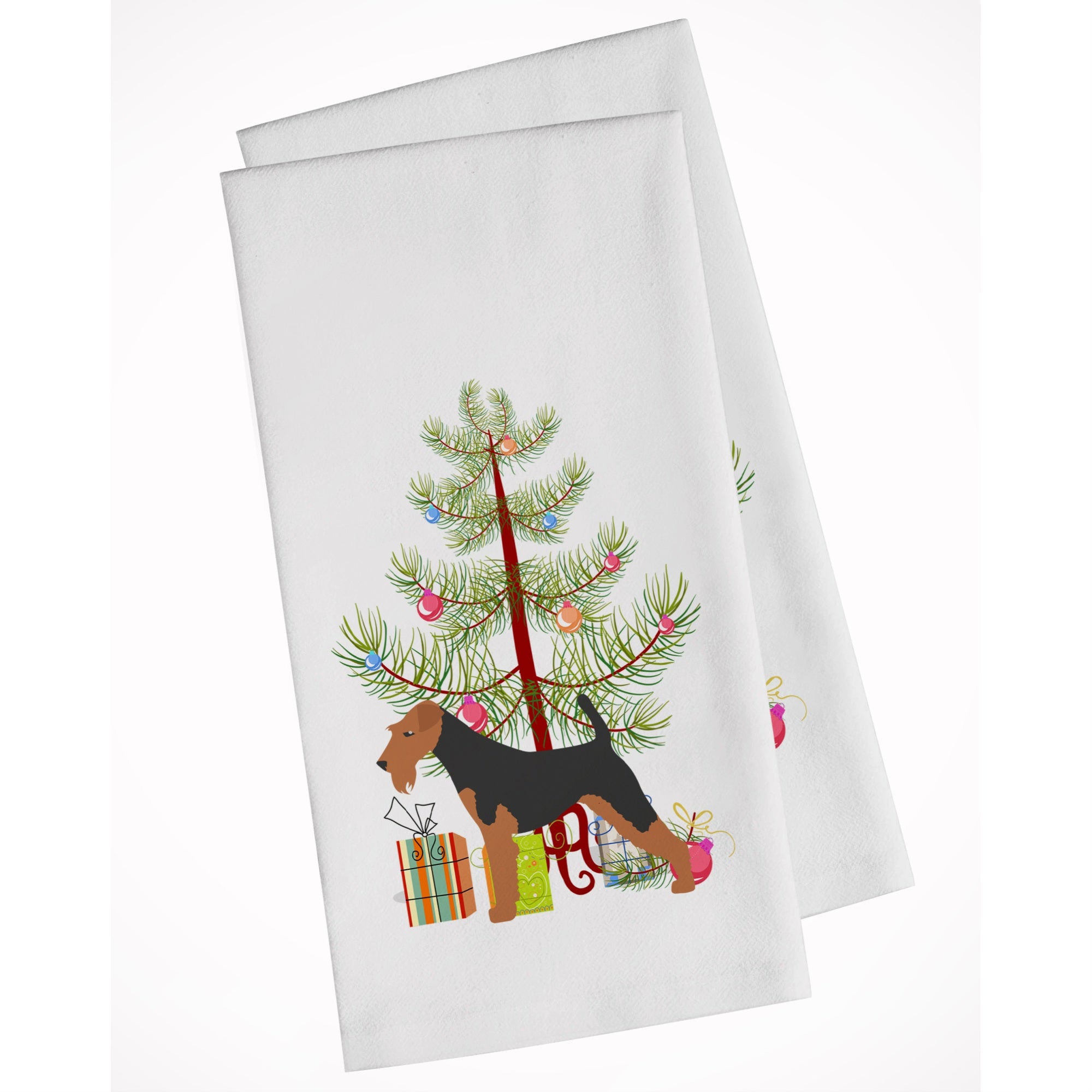 Airedale Terrier Merry Christmas Tree White Kitchen Towel Set Of 2