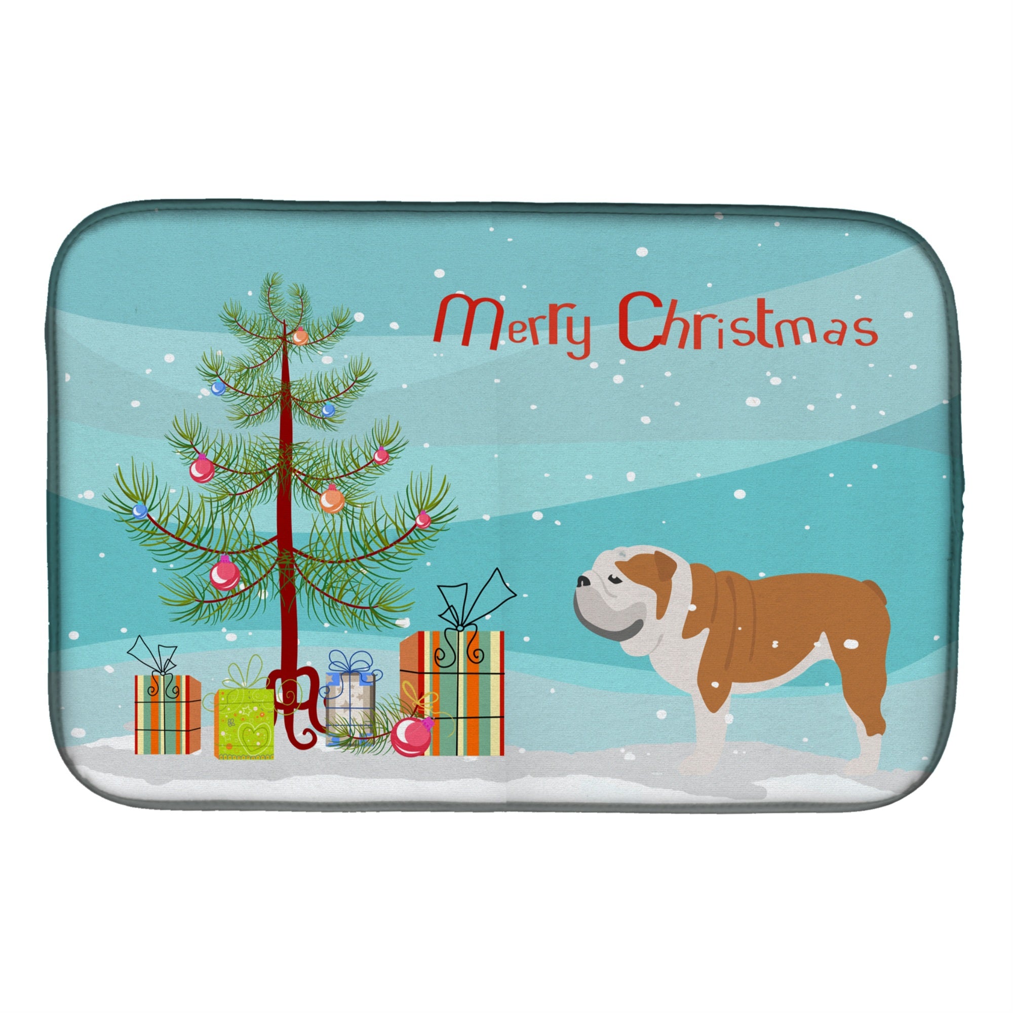 'Caroline'S Treasures English Bulldog Merry Christmas Tree Dish Drying Mat, 14'''' X 21'''', Multicolor''