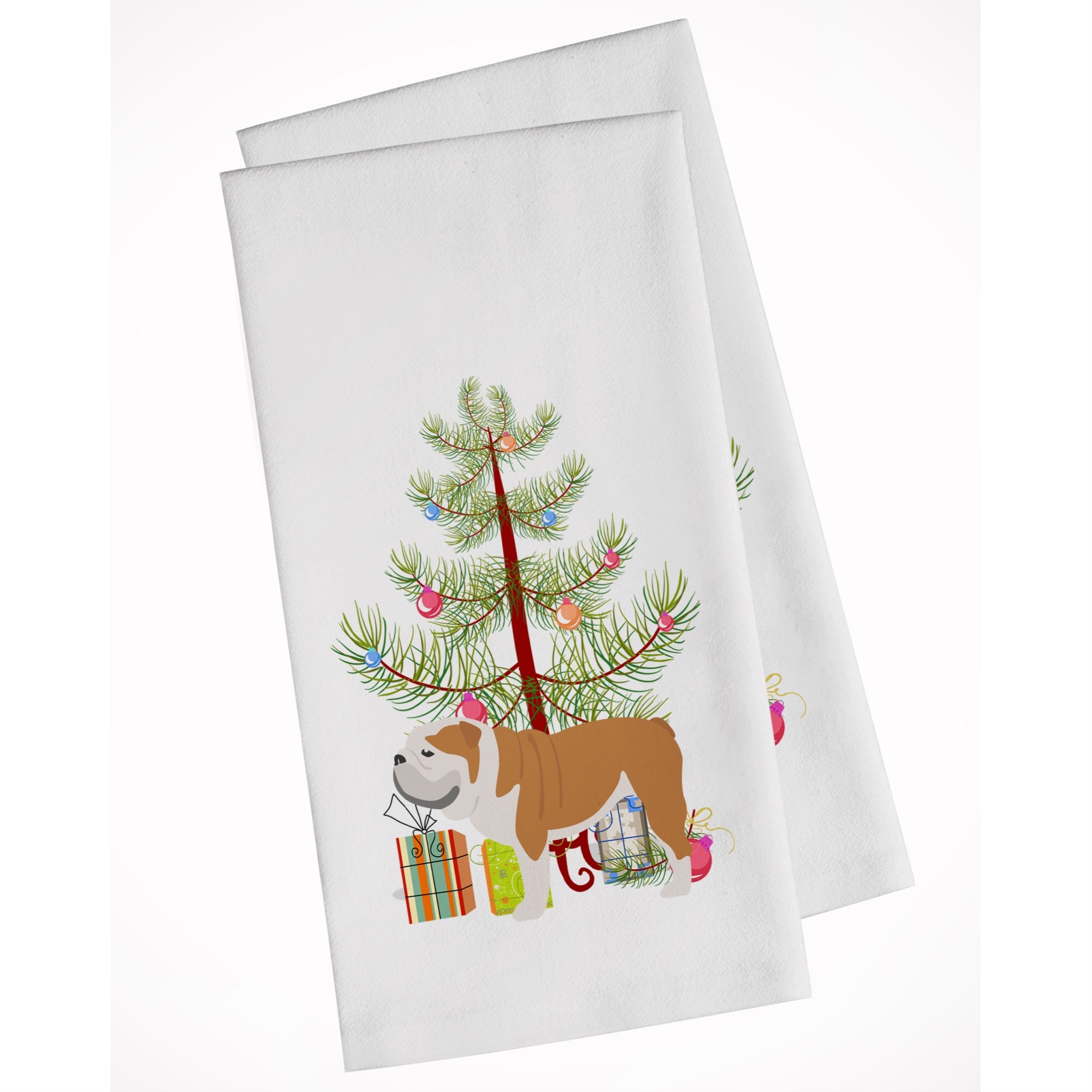 English Bulldog Merry Christmas Tree White Kitchen Towel Set Of 2