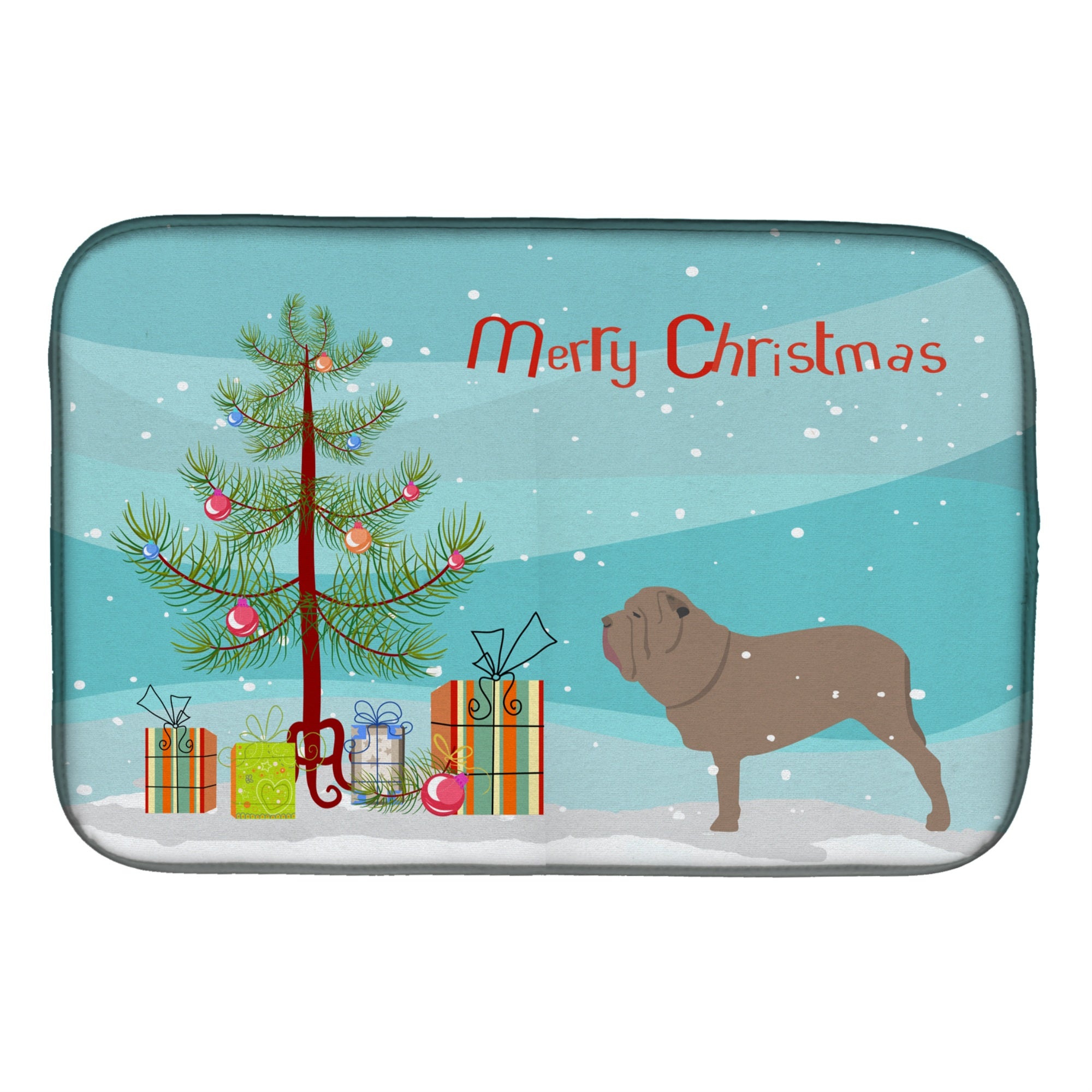 'Caroline'S Treasures Neapolitan Mastiff Merry Christmas Tree Dish Drying Mat, 14'''' X 21'''', Multicolor''