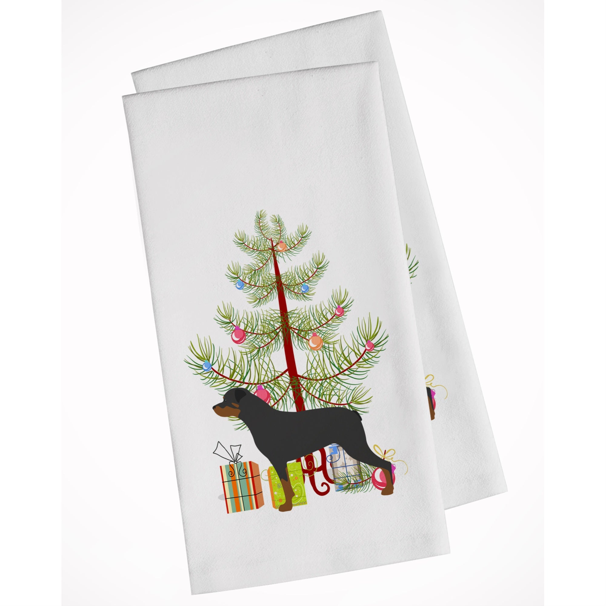 Rottweiler Merry Christmas Tree White Kitchen Towel Set Of 2