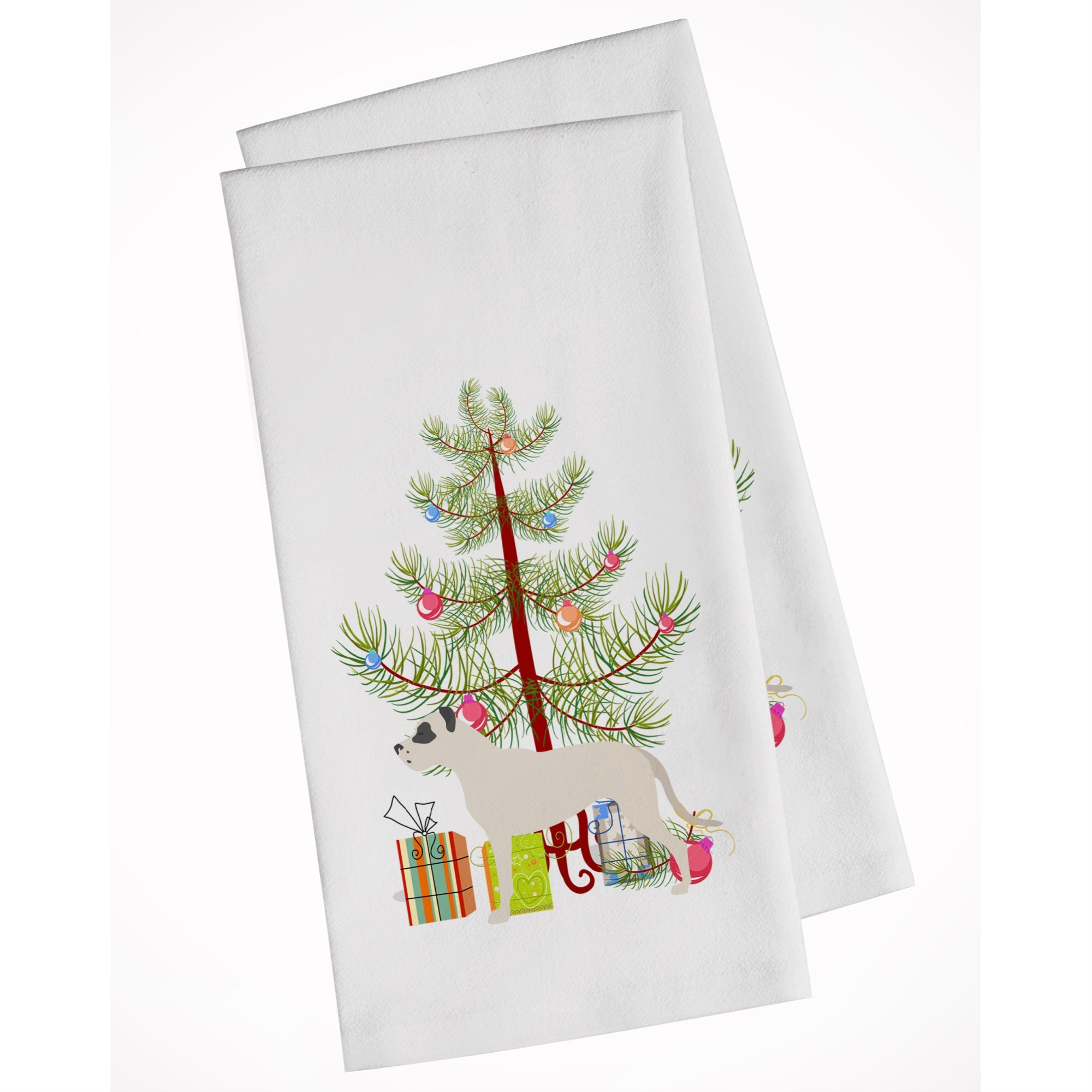 Dogo Argentino Merry Christmas Tree White Kitchen Towel Set Of 2