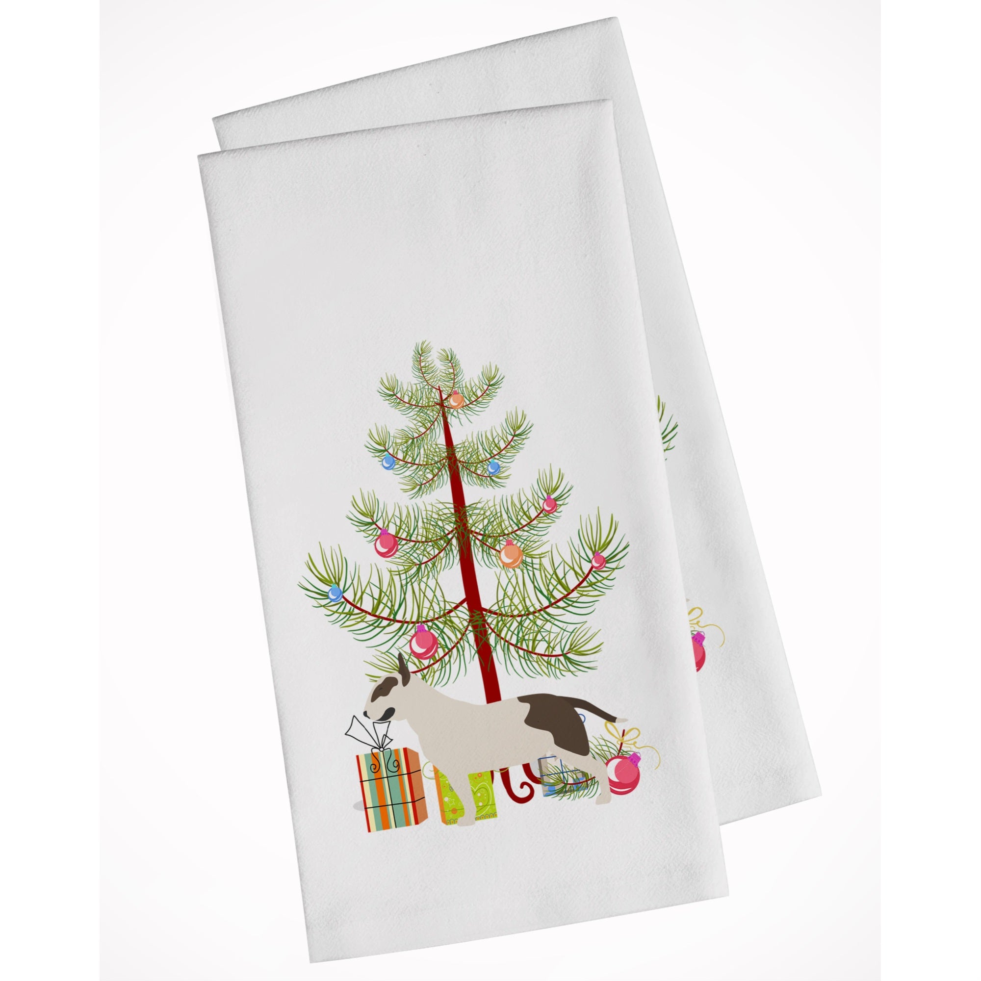 Bull Terrier Merry Christmas Tree White Kitchen Towel Set Of 2