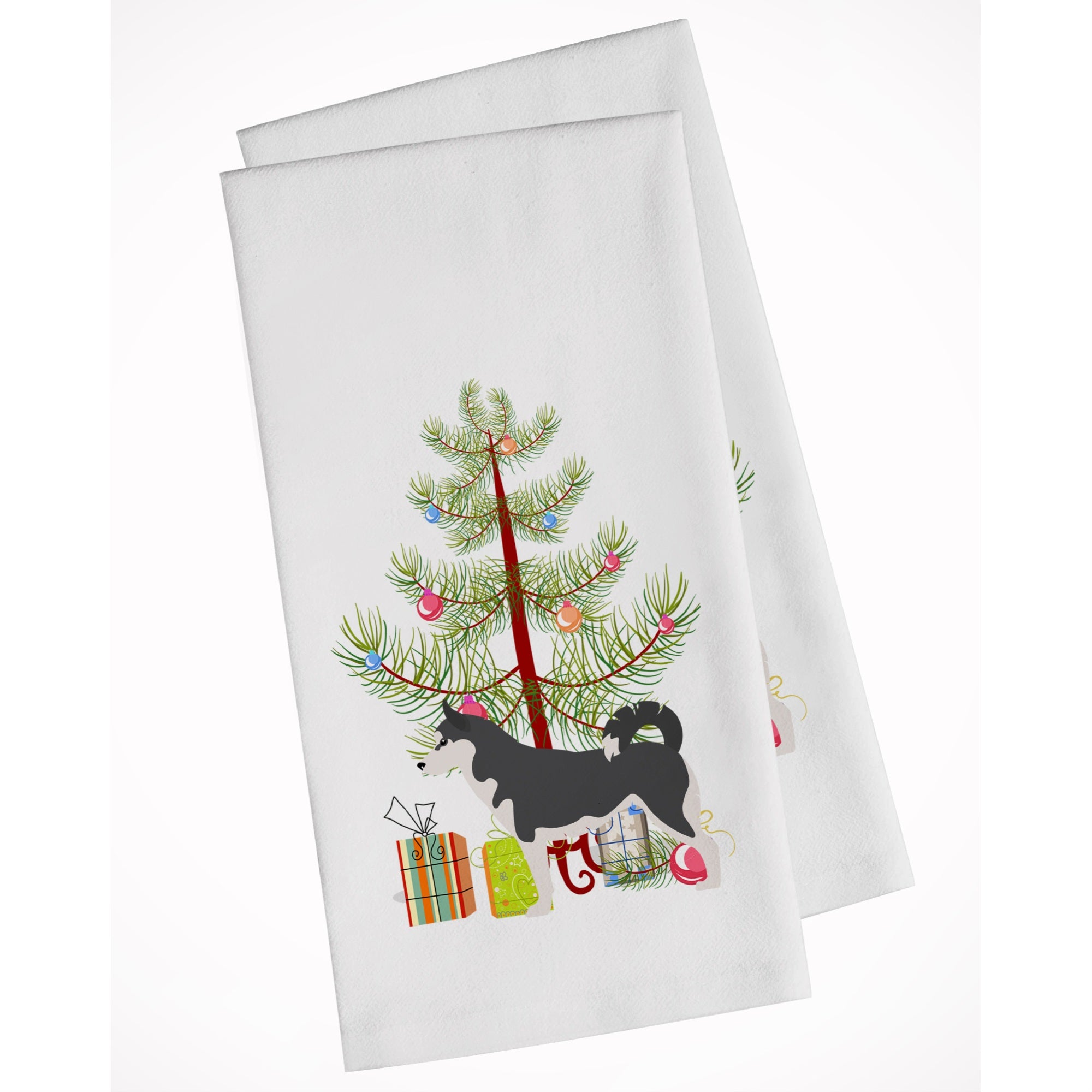 Siberian Husky Merry Christmas Tree White Kitchen Towel Set Of 2