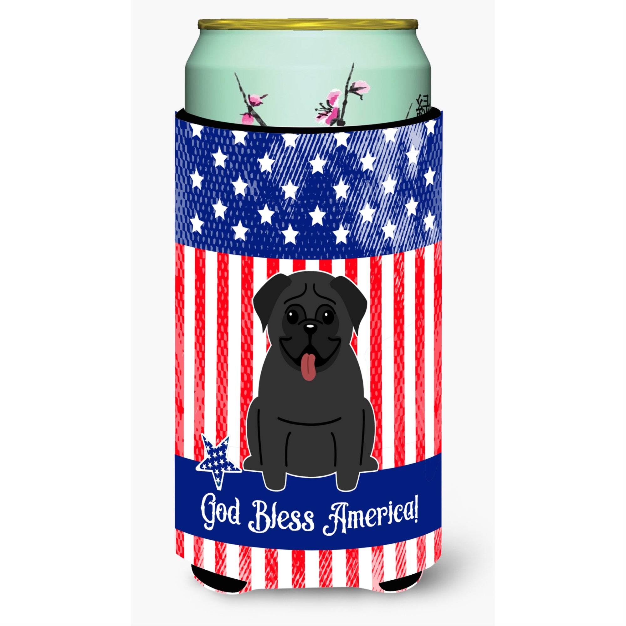 'Caroline'S Treasures Bb3001Tbc Patriotic Usa Pug Black Tall Boy Hugger Cold-Beverage-Koozies, Multicolor''