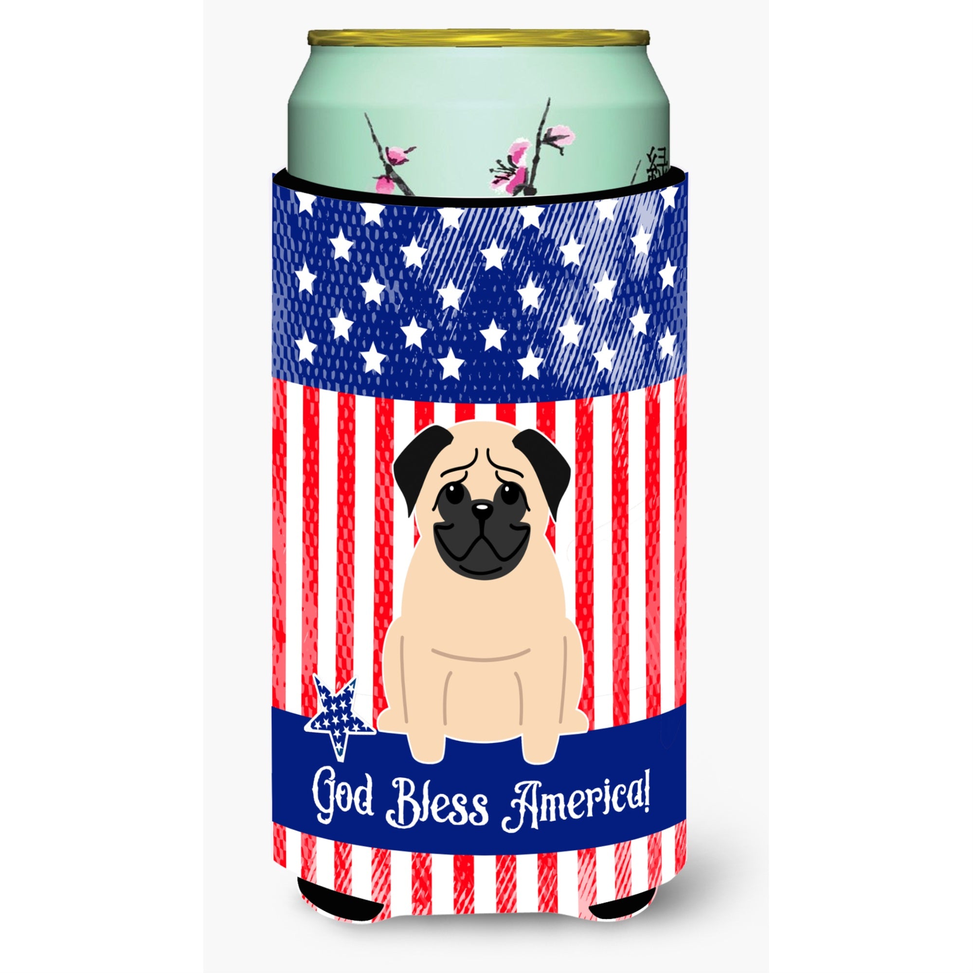 'Caroline'S Treasures Bb3003Tbc Patriotic Usa Pug Fawn Tall Boy Hugger Cold-Beverage-Koozies, Multicolor''