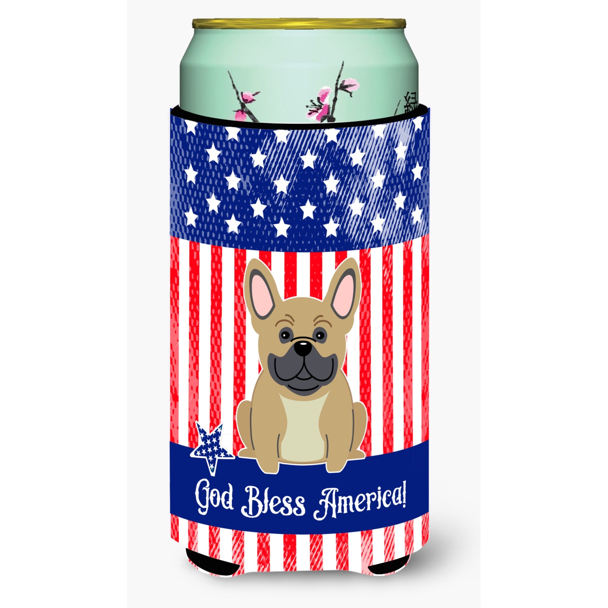 'Caroline'S Treasures Bb3005Tbc Patriotic Usa French Bulldog Cream Tall Boy Hugger Cold-Beverage-Koozies, Multicolor''