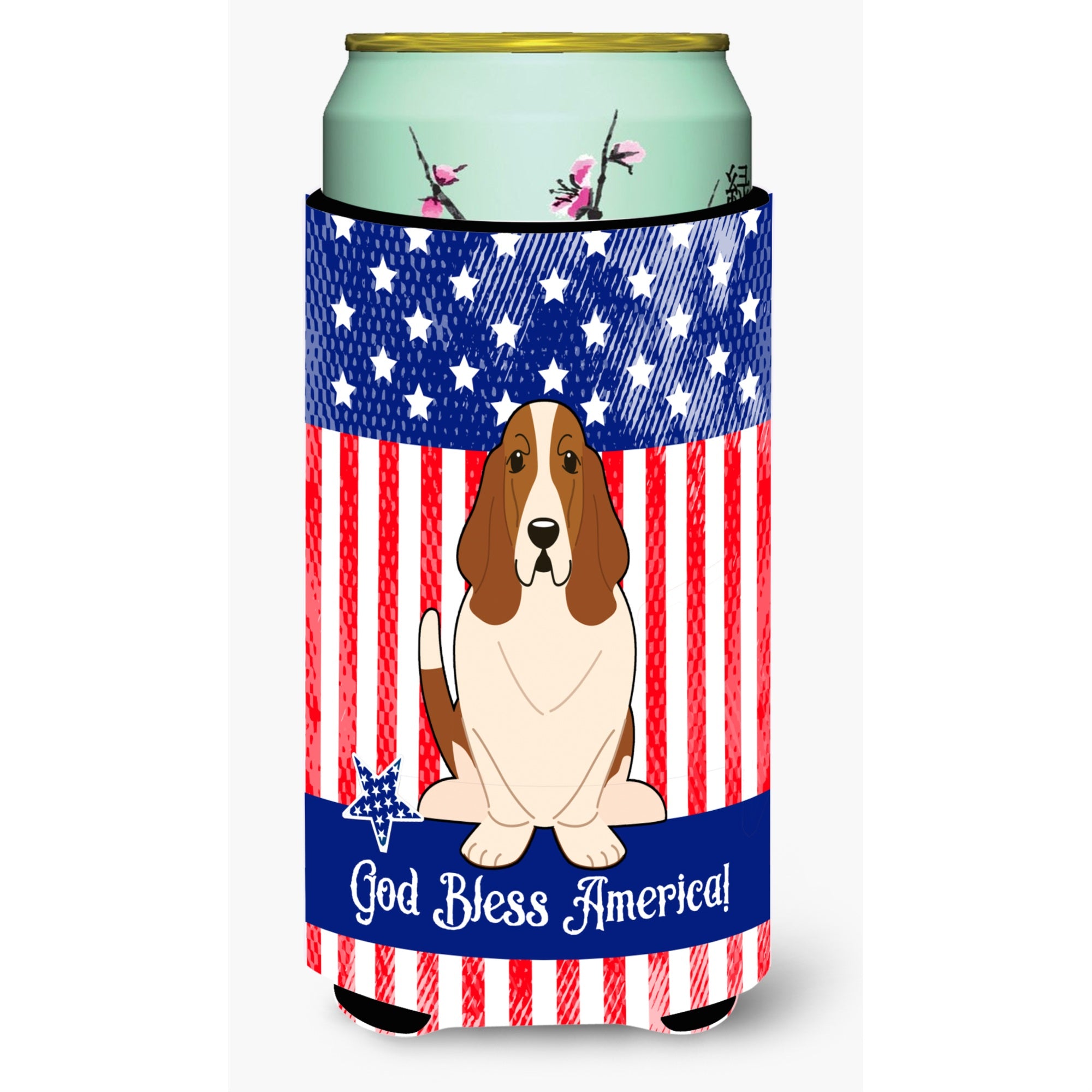 'Caroline'S Treasures Bb3016Tbc Patriotic Usa Basset Hound Tall Boy Hugger Cold-Beverage-Koozies, Multicolor''