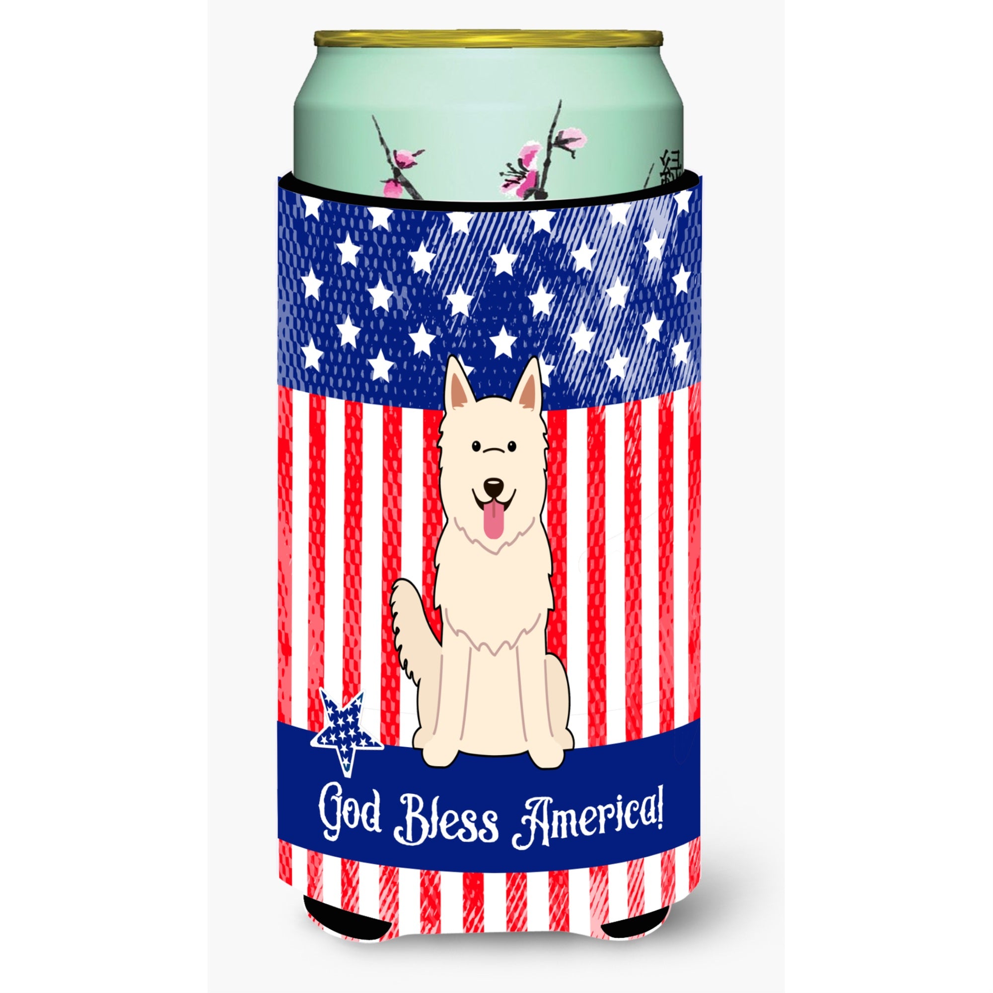 'Caroline'S Treasures Bb3040Tbc Patriotic Usa White German Shepherd Tall Boy Hugger Cold-Beverage-Koozies, Multicolor''