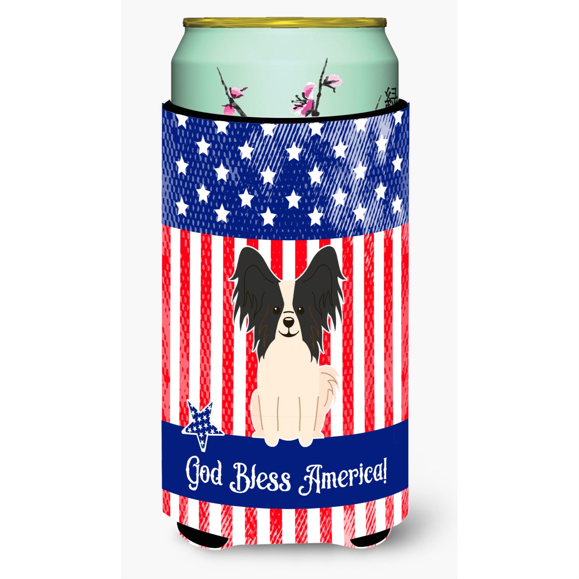 'Caroline'S Treasures Bb3071Tbc Patriotic Usa Papillon Black White Tall Boy Hugger Cold-Beverage-Koozies, Multicolor''
