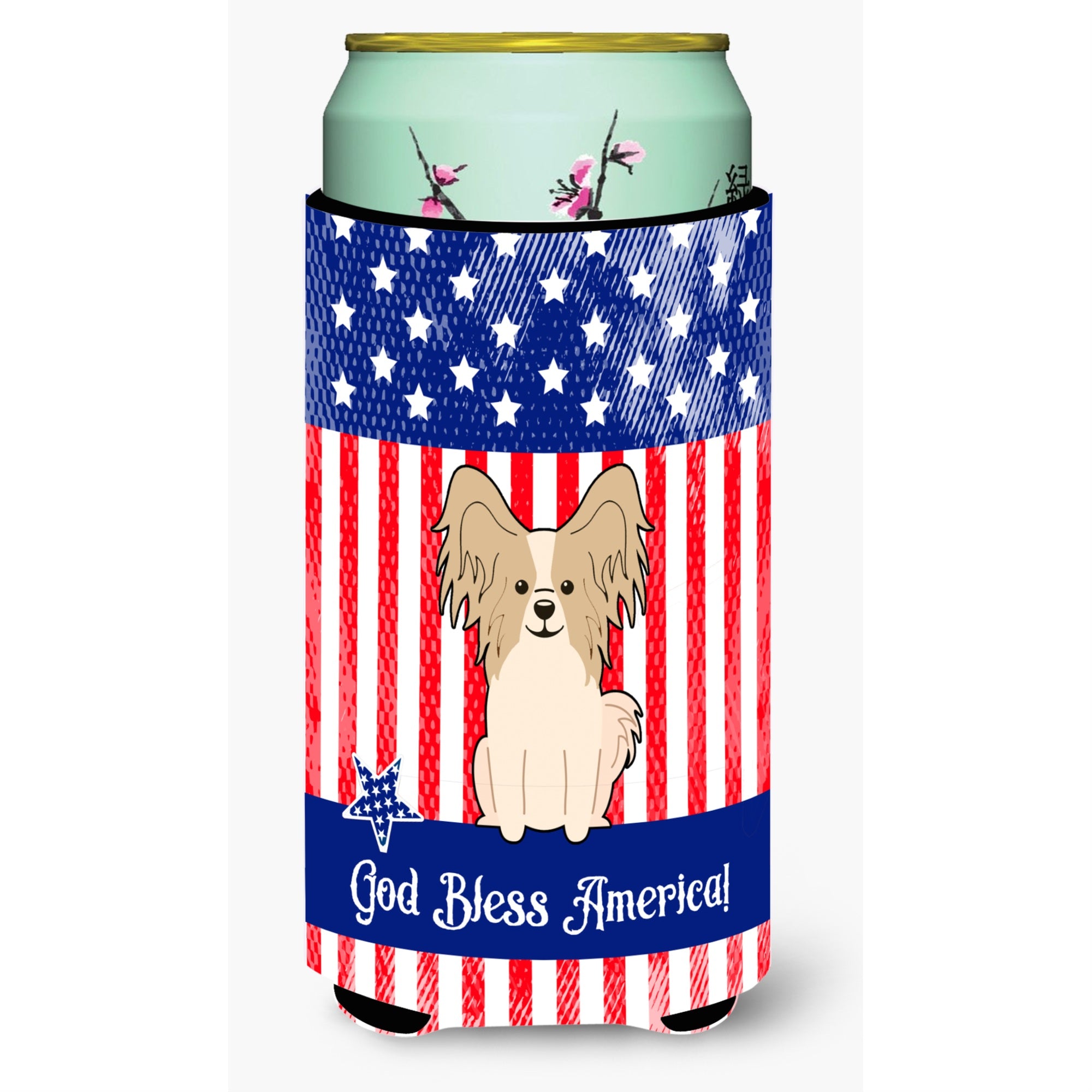 'Caroline'S Treasures Bb3072Tbc Patriotic Usa Papillon Sable White Tall Boy Hugger Cold-Beverage-Koozies, Multicolor''