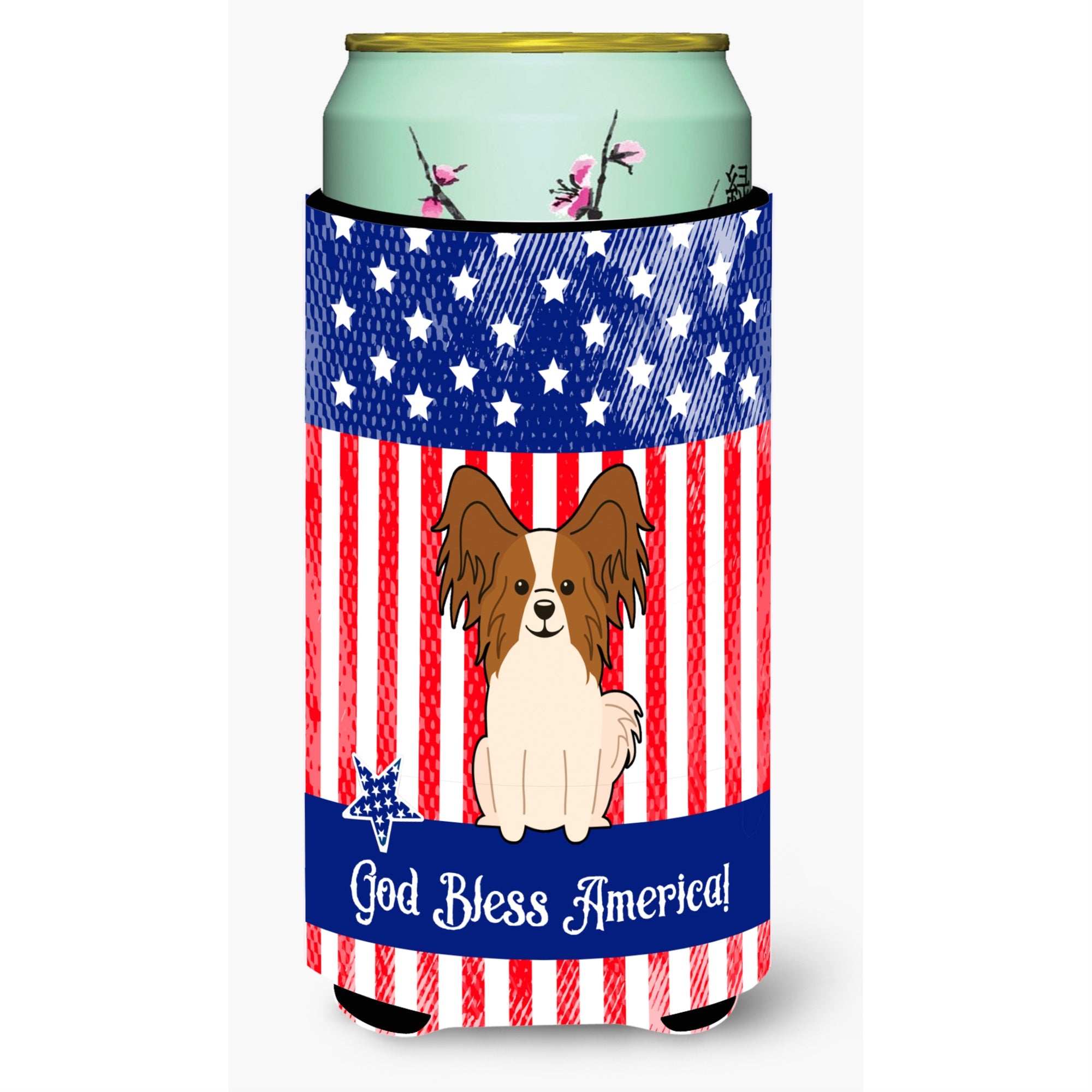 'Caroline'S Treasures Bb3073Tbc Patriotic Usa Papillon Red White Tall Boy Hugger Cold-Beverage-Koozies, Multicolor''