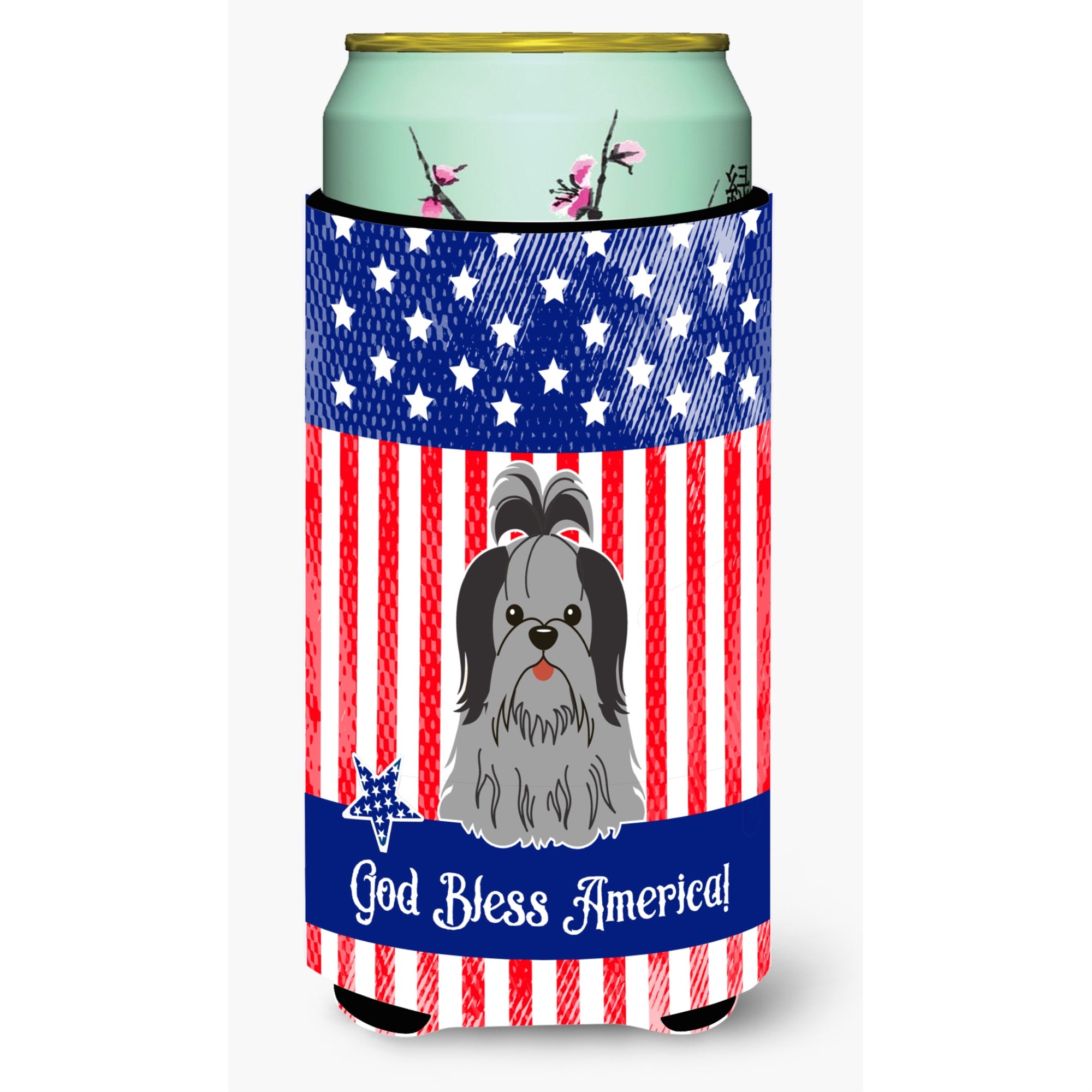 'Caroline'S Treasures Bb3084Tbc Patriotic Usa Shih Tzu Black Silver Tall Boy Hugger Cold-Beverage-Koozies, Multicolor''