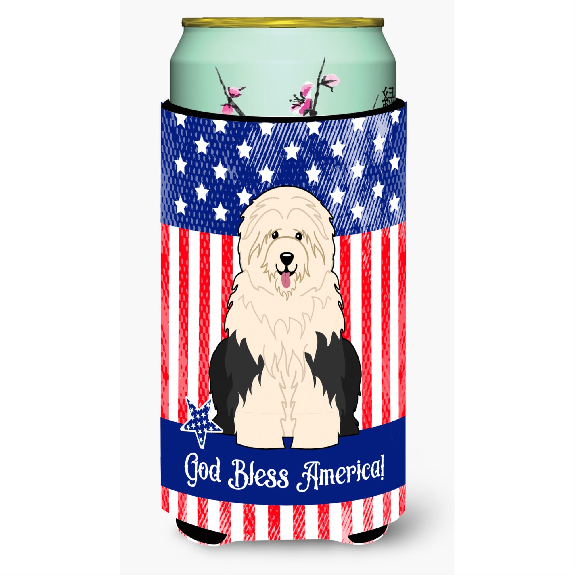 'Caroline'S Treasures Bb3091Tbc Patriotic Usa Old English Sheepdog Tall Boy Hugger Cold-Beverage-Koozies, Multicolor''