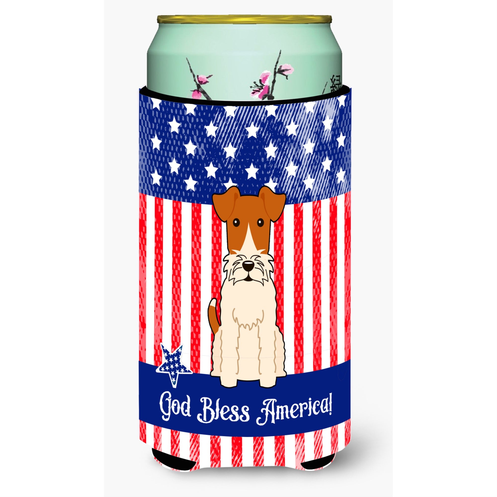 'Caroline'S Treasures Bb3096Tbc Patriotic Usa Wire Fox Terrier Tall Boy Hugger Cold-Beverage-Koozies, Multicolor''