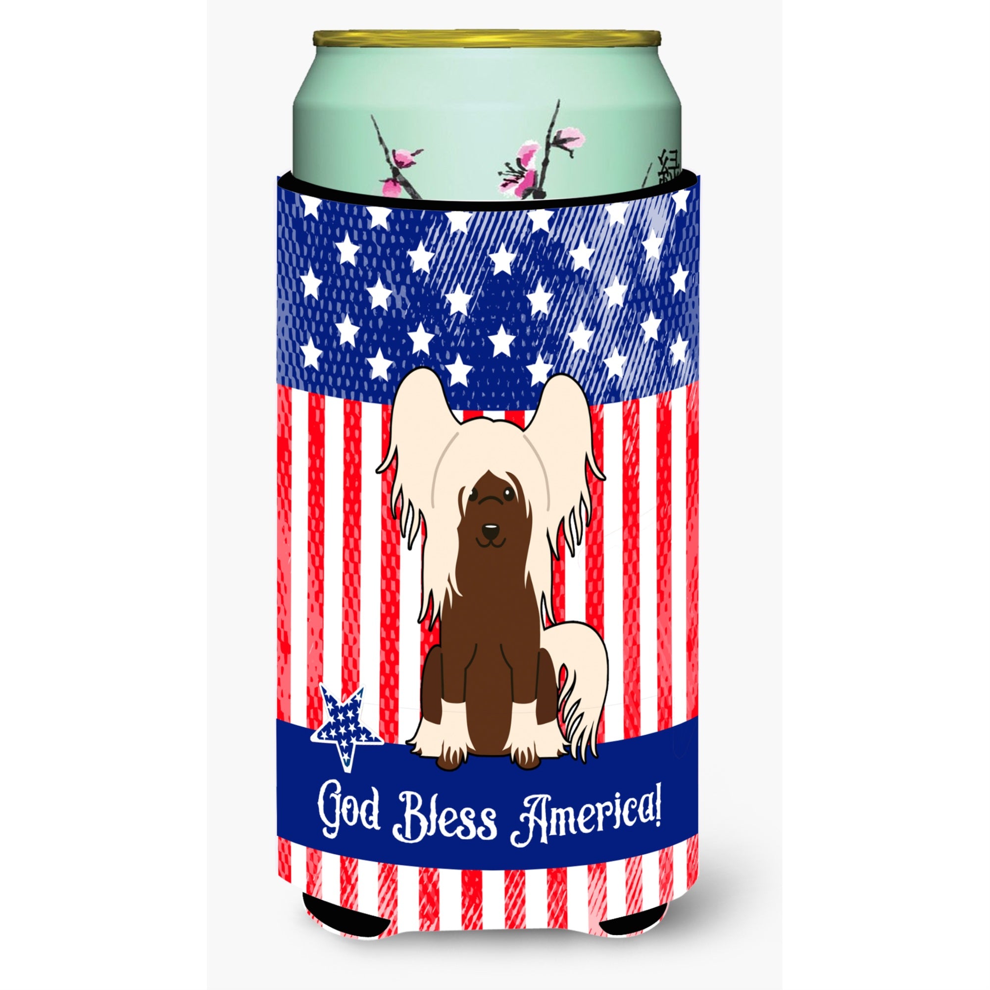 'Caroline'S Treasures Bb3108Tbc Patriotic Usa Chinese Crested Cream Tall Boy Hugger Cold-Beverage-Koozies, Multicolor''