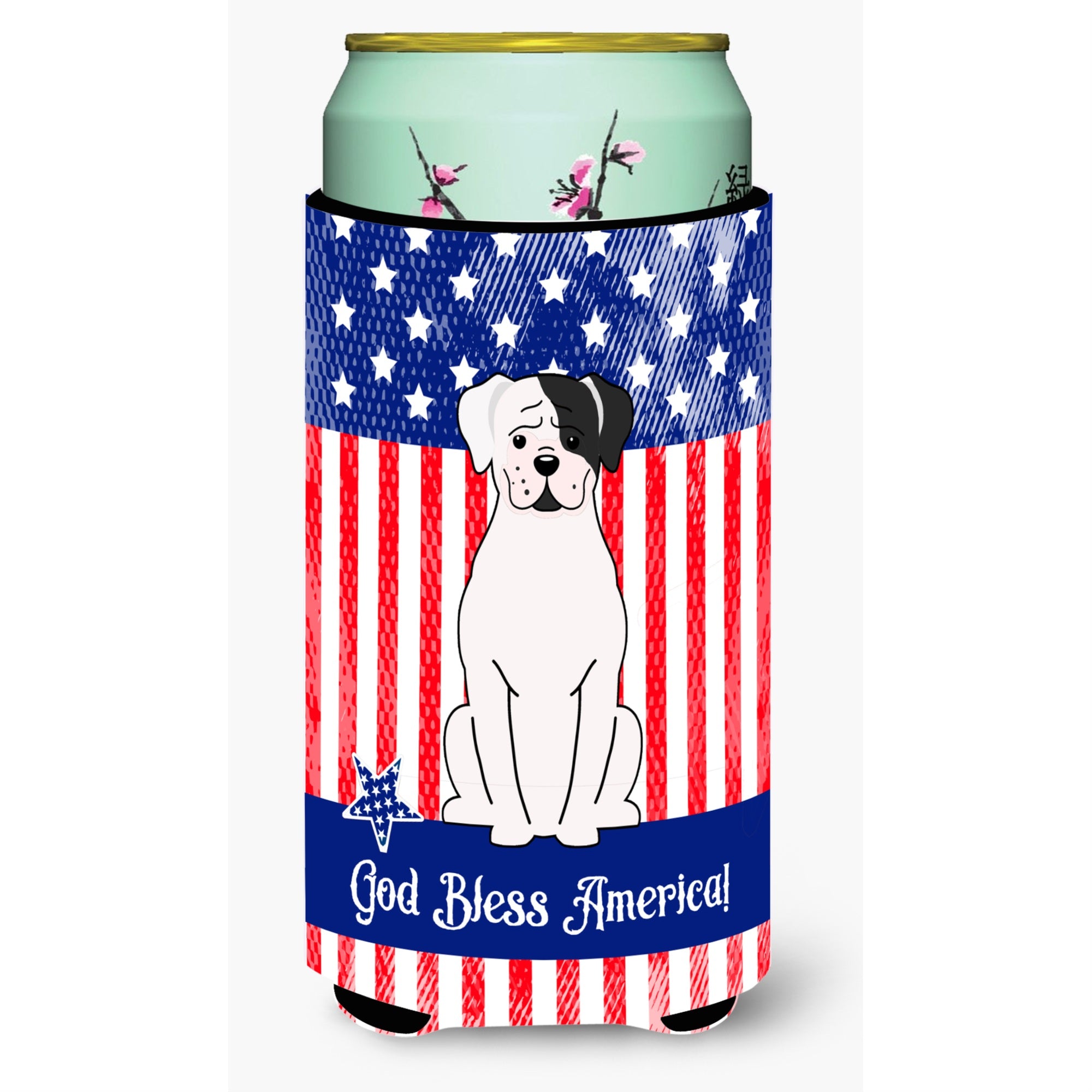 'Caroline'S Treasures Bb3109Tbc Patriotic Usa White Boxer Cooper Tall Boy Hugger Cold-Beverage-Koozies, Multicolor''