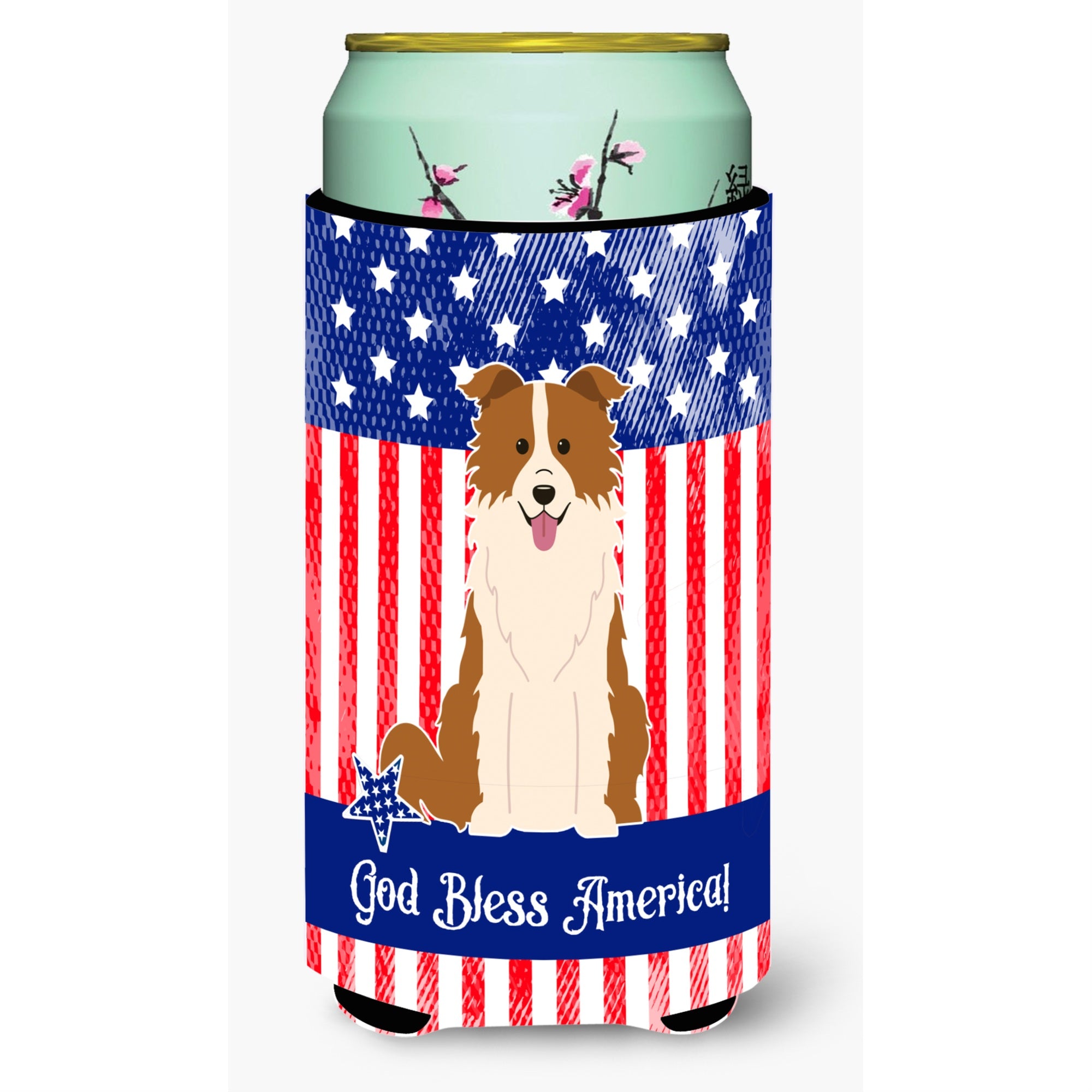 'Caroline'S Treasures Bb3114Tbc Patriotic Usa Border Collie Red White Tall Boy Hugger Cold-Beverage-Koozies, Multicolor''