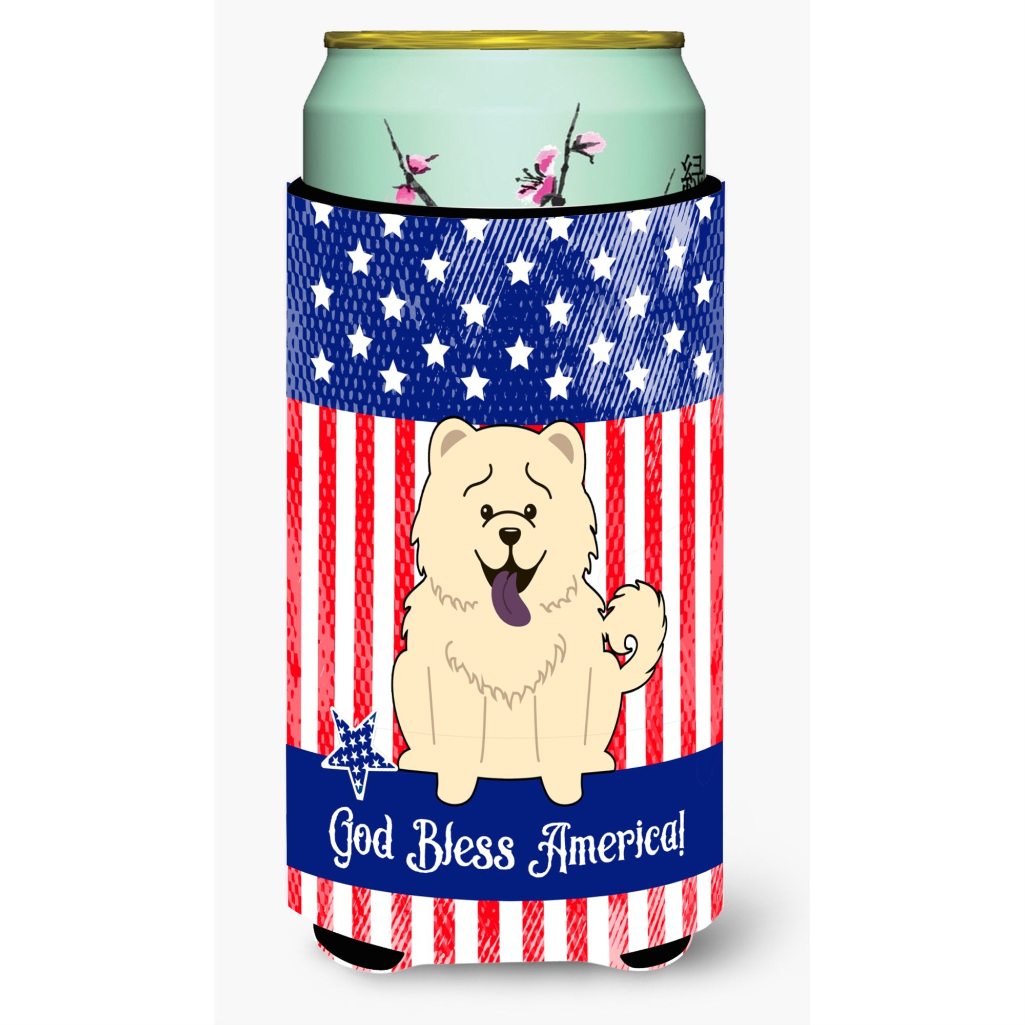'Caroline'S Treasures Bb3135Tbc Patriotic Usa Chow White Tall Boy Hugger Cold-Beverage-Koozies, Multicolor''