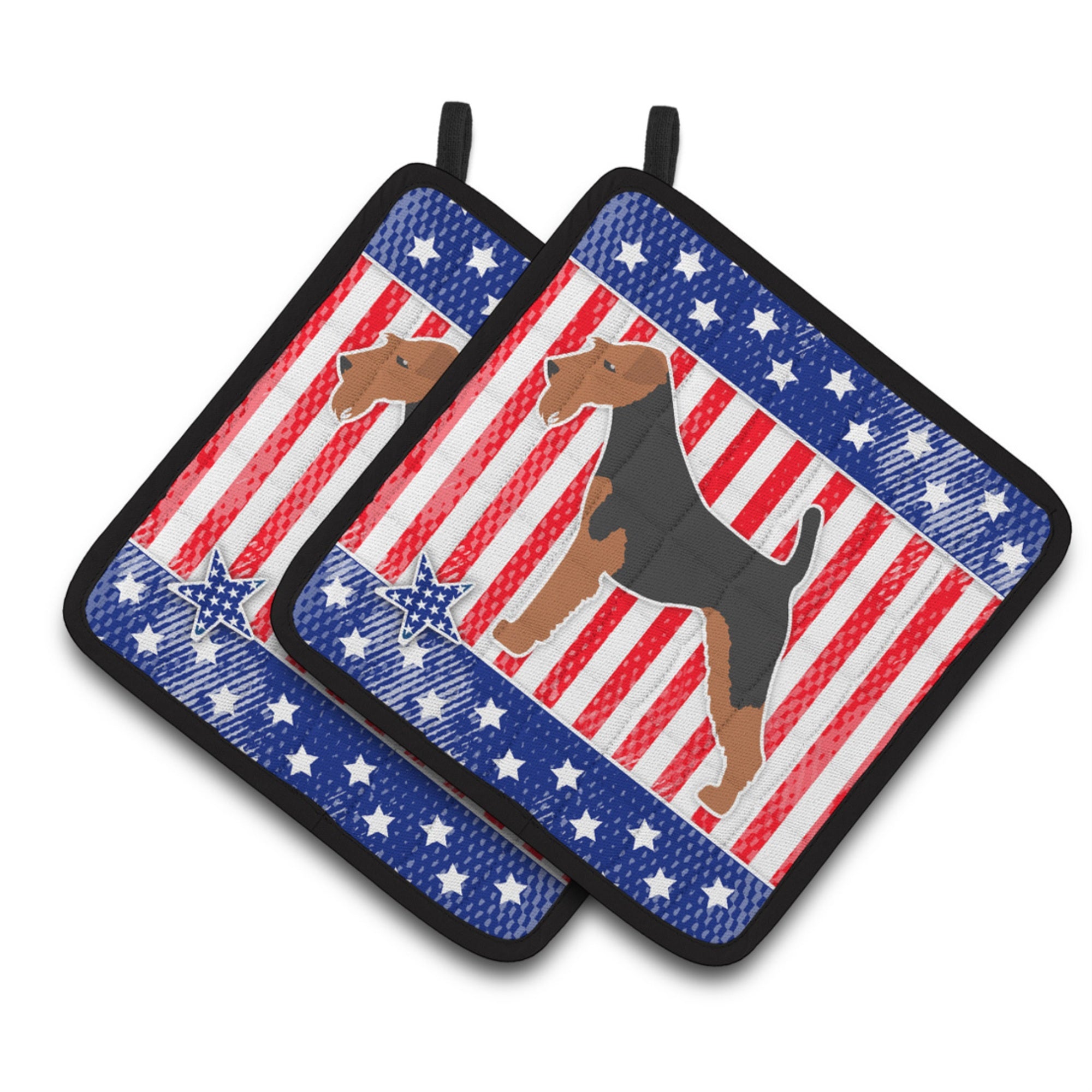 'Caroline'S Treasures Usa Patriotic Welsh Terrier Pair Of Pot Holders Bb3285Pthd, 7.5Hx7.5W, Multicolor''