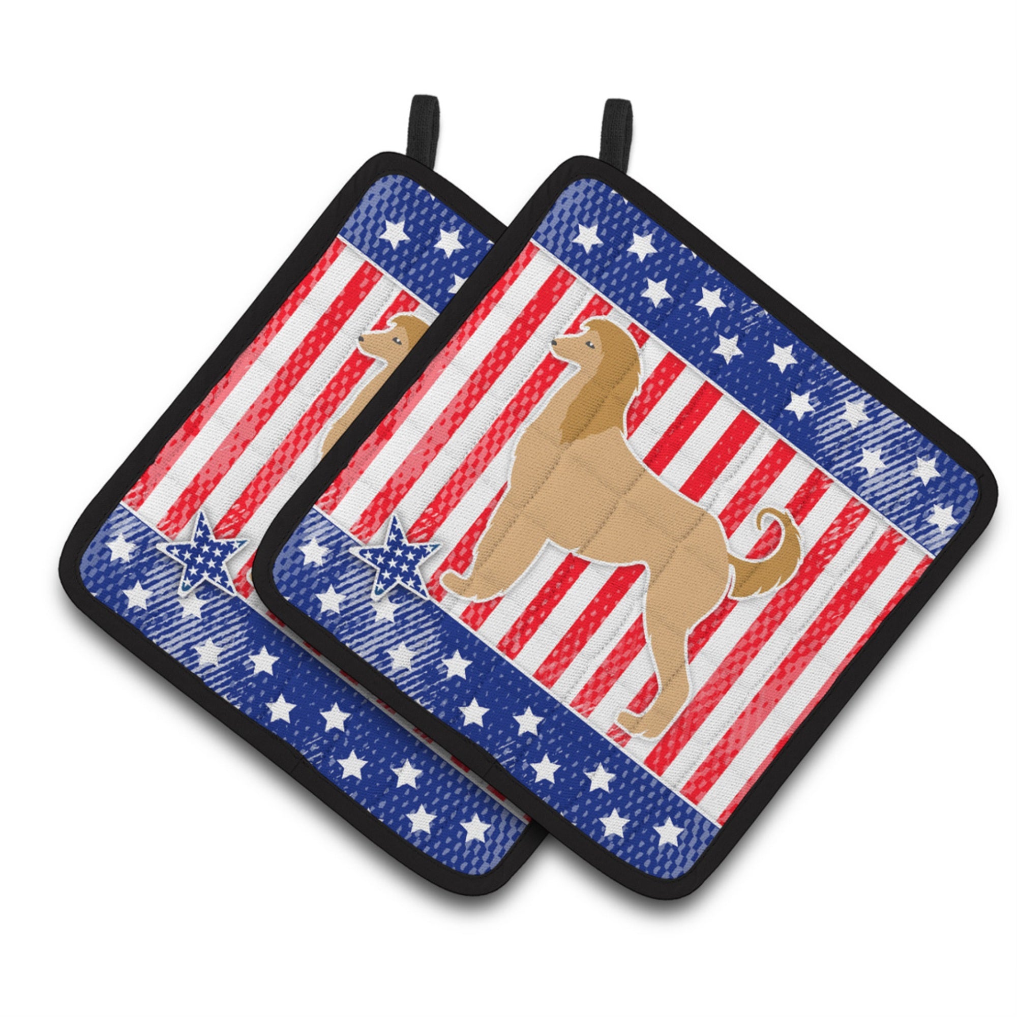'Caroline'S Treasures Usa Patriotic Afghan Hound Pair Of Pot Holders Bb3306Pthd, 7.5Hx7.5W, Multicolor''